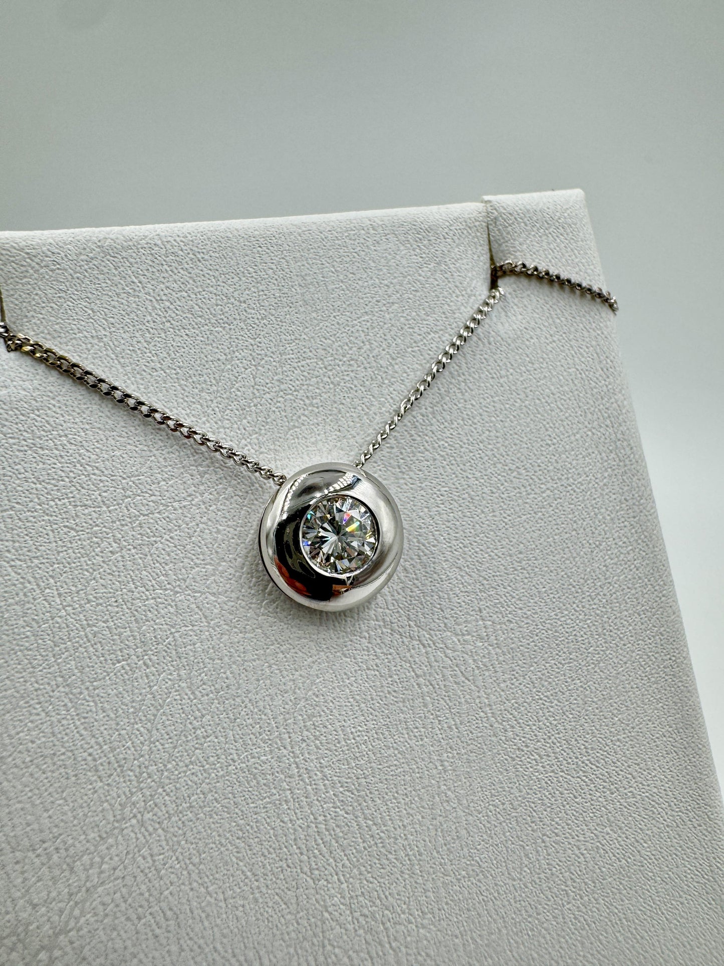 Diamond Solitaire 18k White Gold Pendant Necklace VS