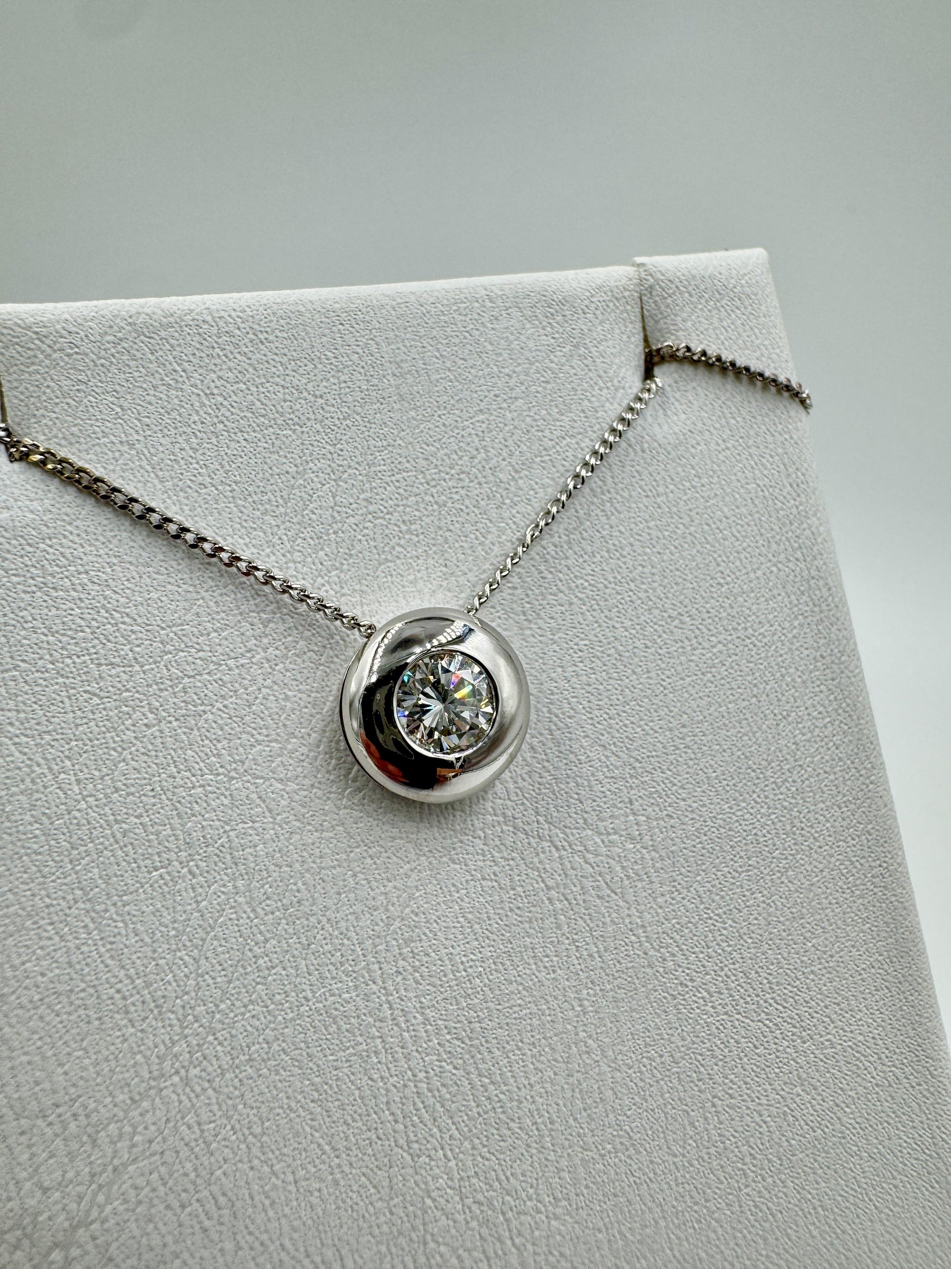 Diamond Solitaire 18k White Gold Pendant Necklace VS