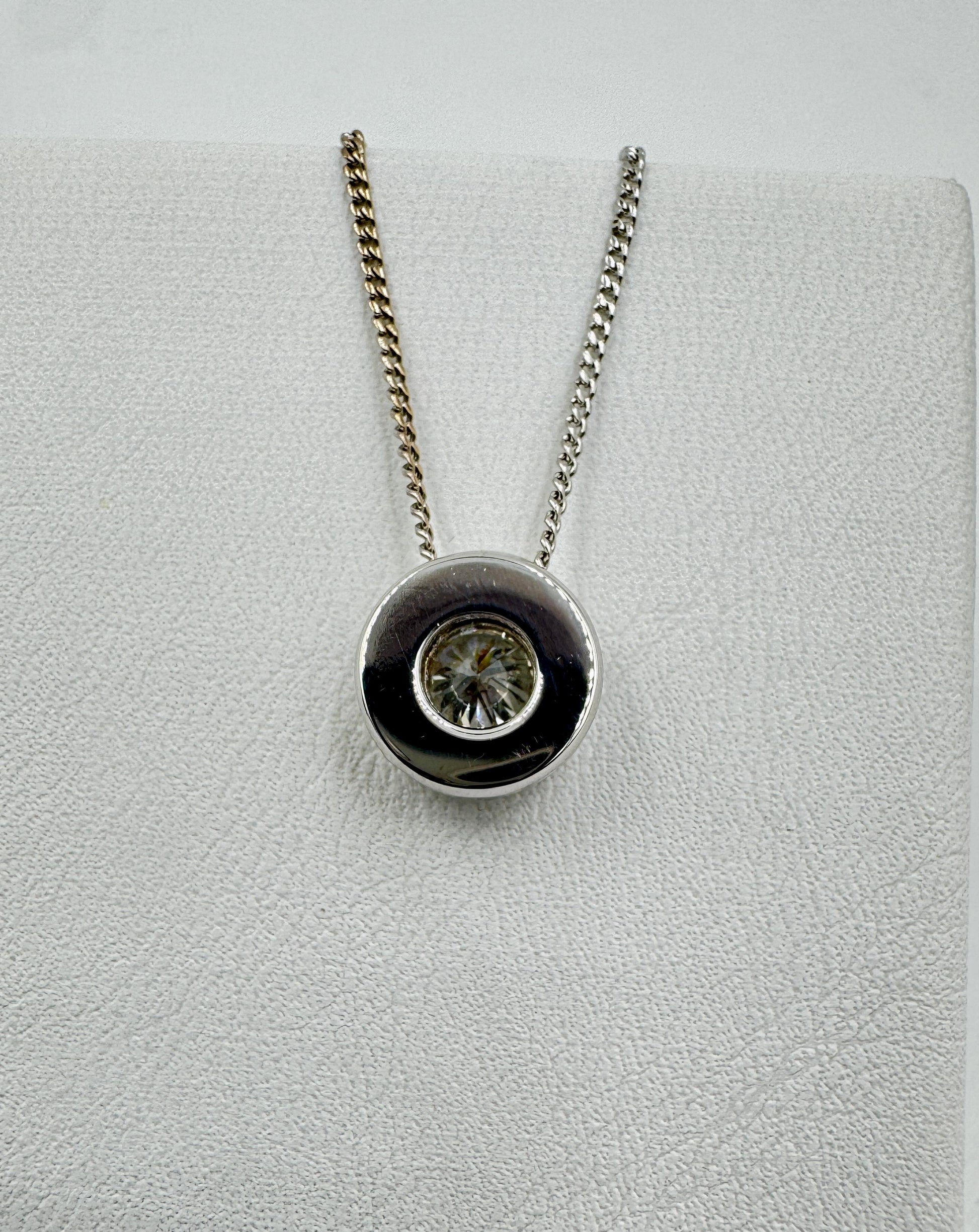 Diamond Solitaire 18k White Gold Pendant Necklace VS