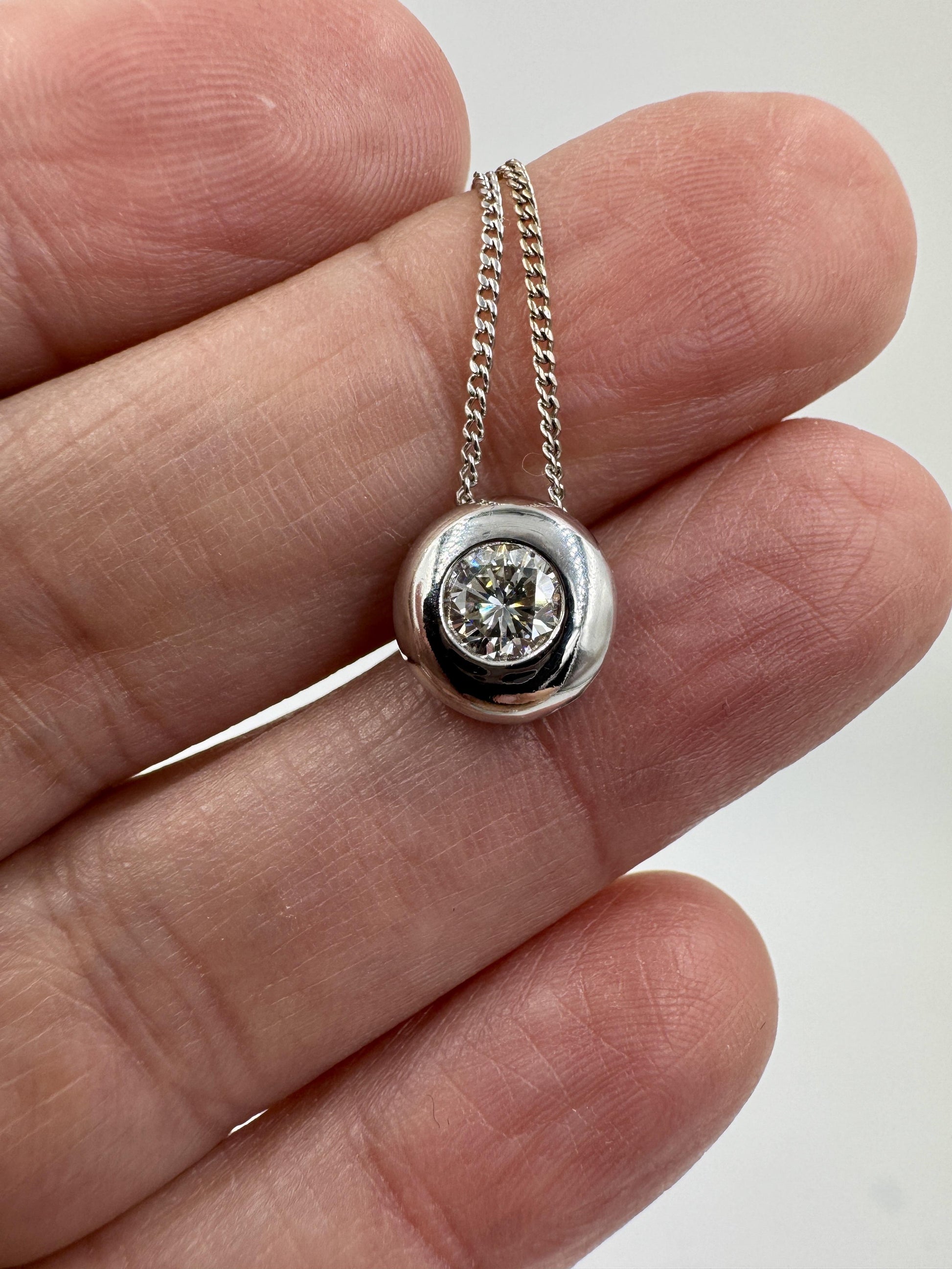 Diamond Solitaire 18k White Gold Pendant Necklace VS