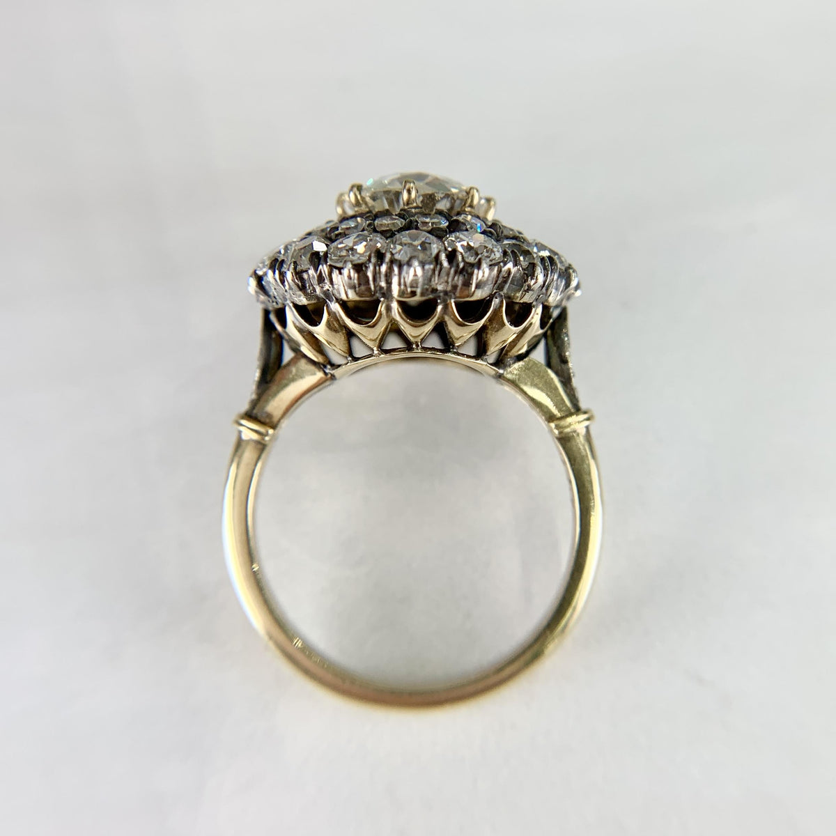 Vintage Old Mine Cut Double Halo Diamond Engagement Ring 18k/Silver