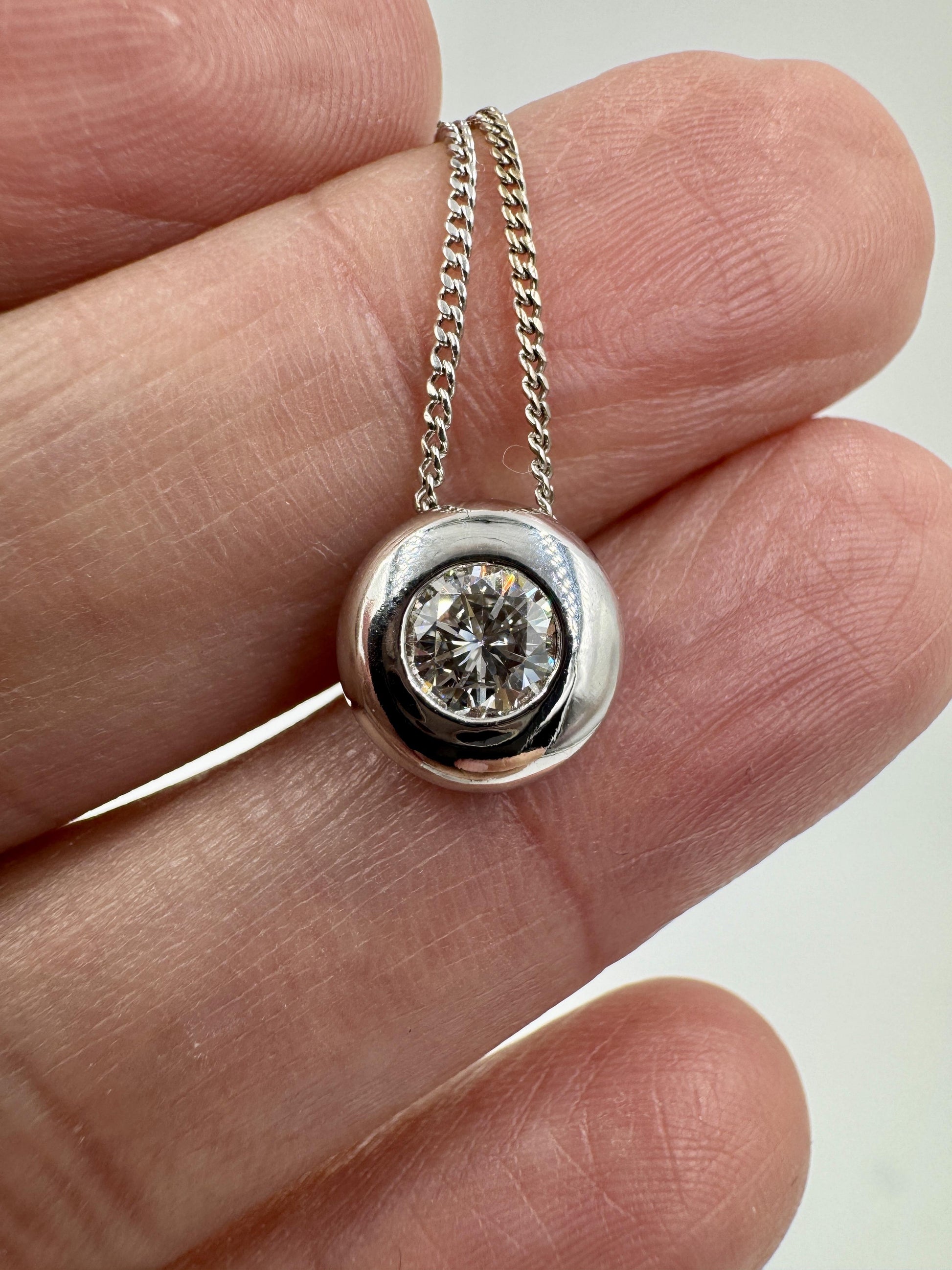 Diamond Solitaire 18k White Gold Pendant Necklace VS