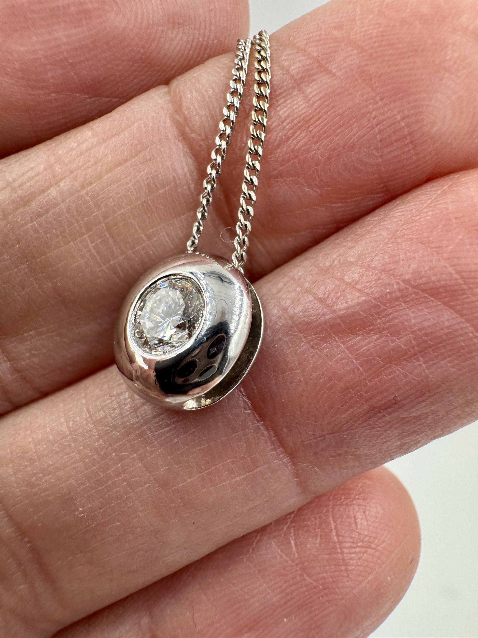 Diamond Solitaire 18k White Gold Pendant Necklace VS