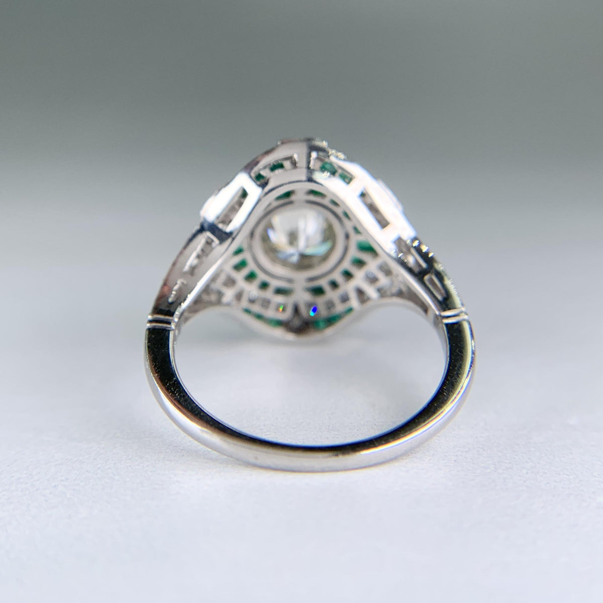 Estate Art Deco Style Emerald and Diamond Ring Platinum