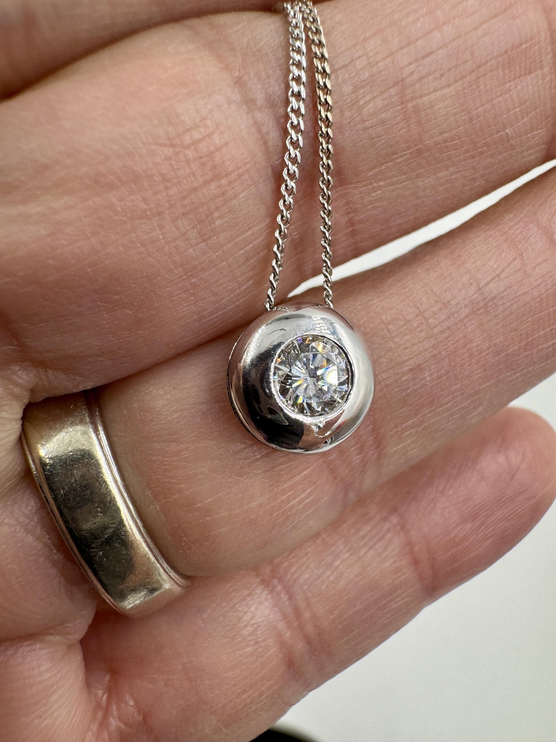 Diamond Solitaire 18k White Gold Pendant Necklace VS