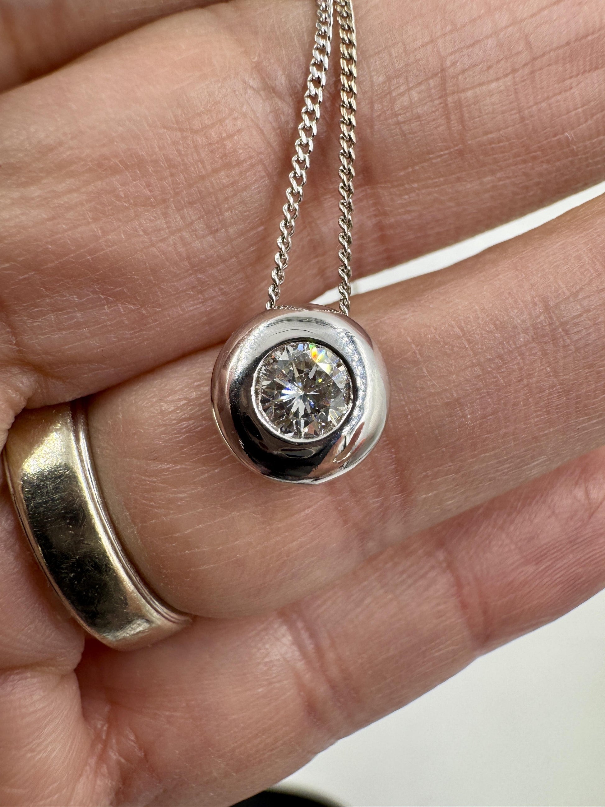 Diamond Solitaire 18k White Gold Pendant Necklace VS