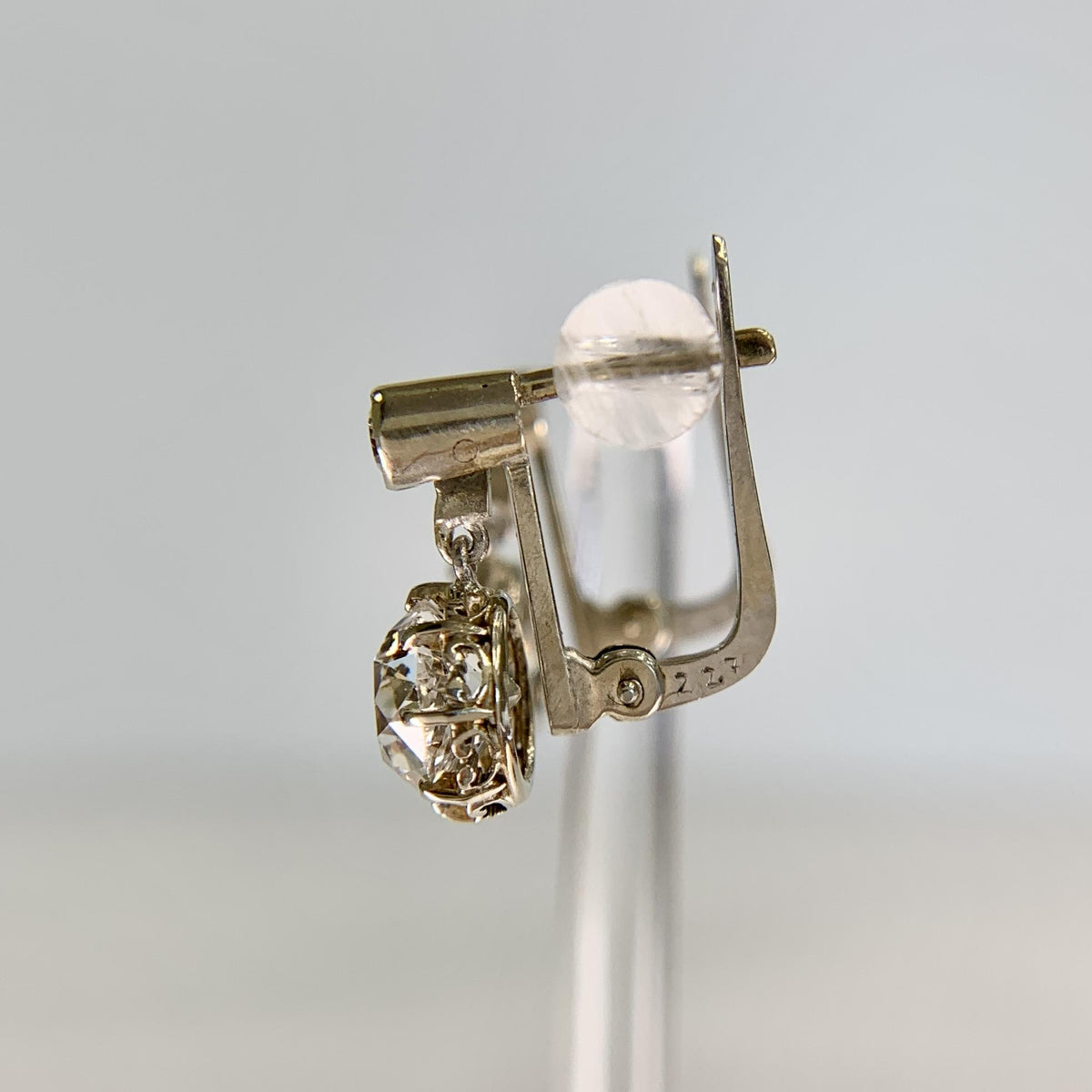 Antique 1920's Old Mine Cut Diamond Dangle Earrings 18k White Gold