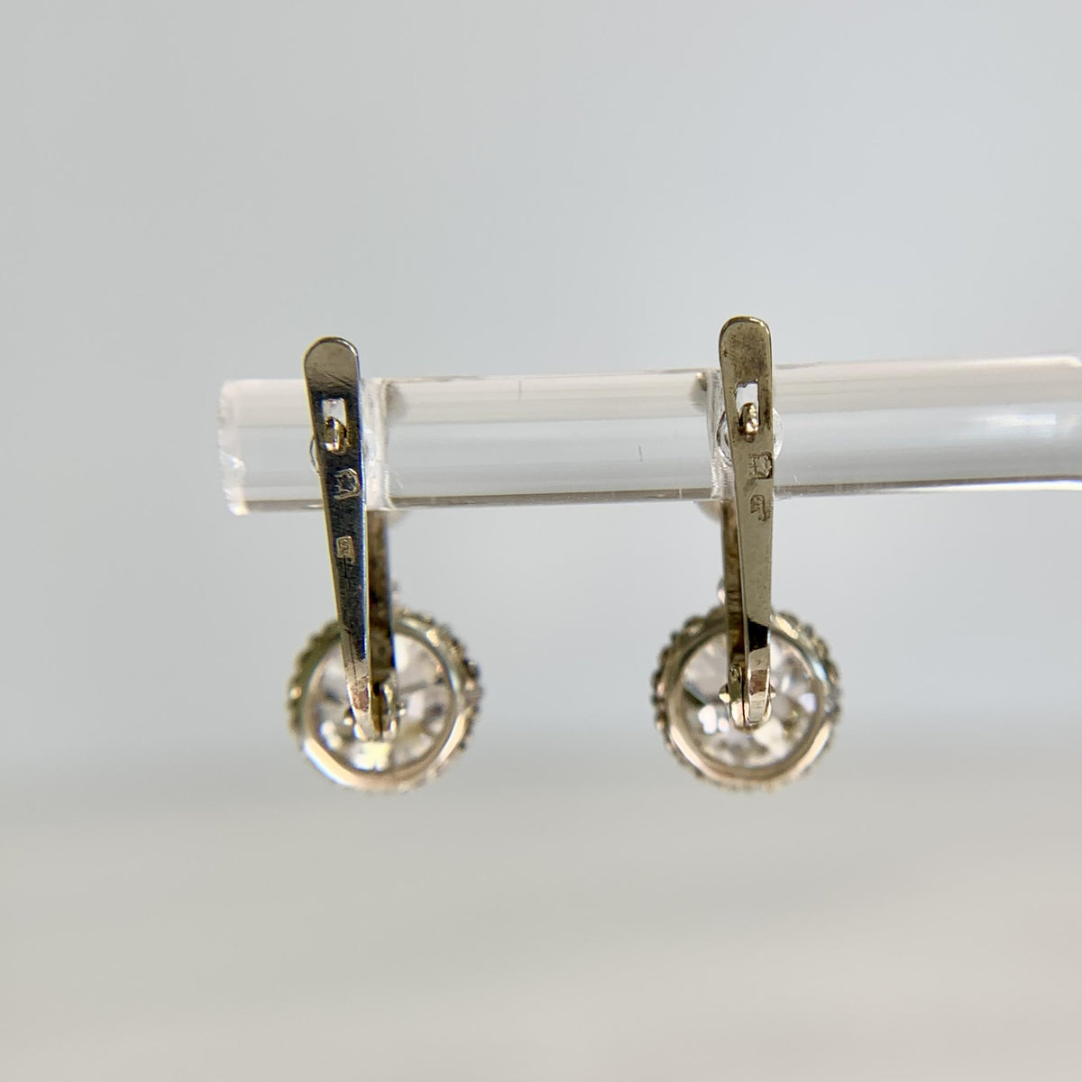 Antique 1920's Old Mine Cut Diamond Dangle Earrings 18k White Gold