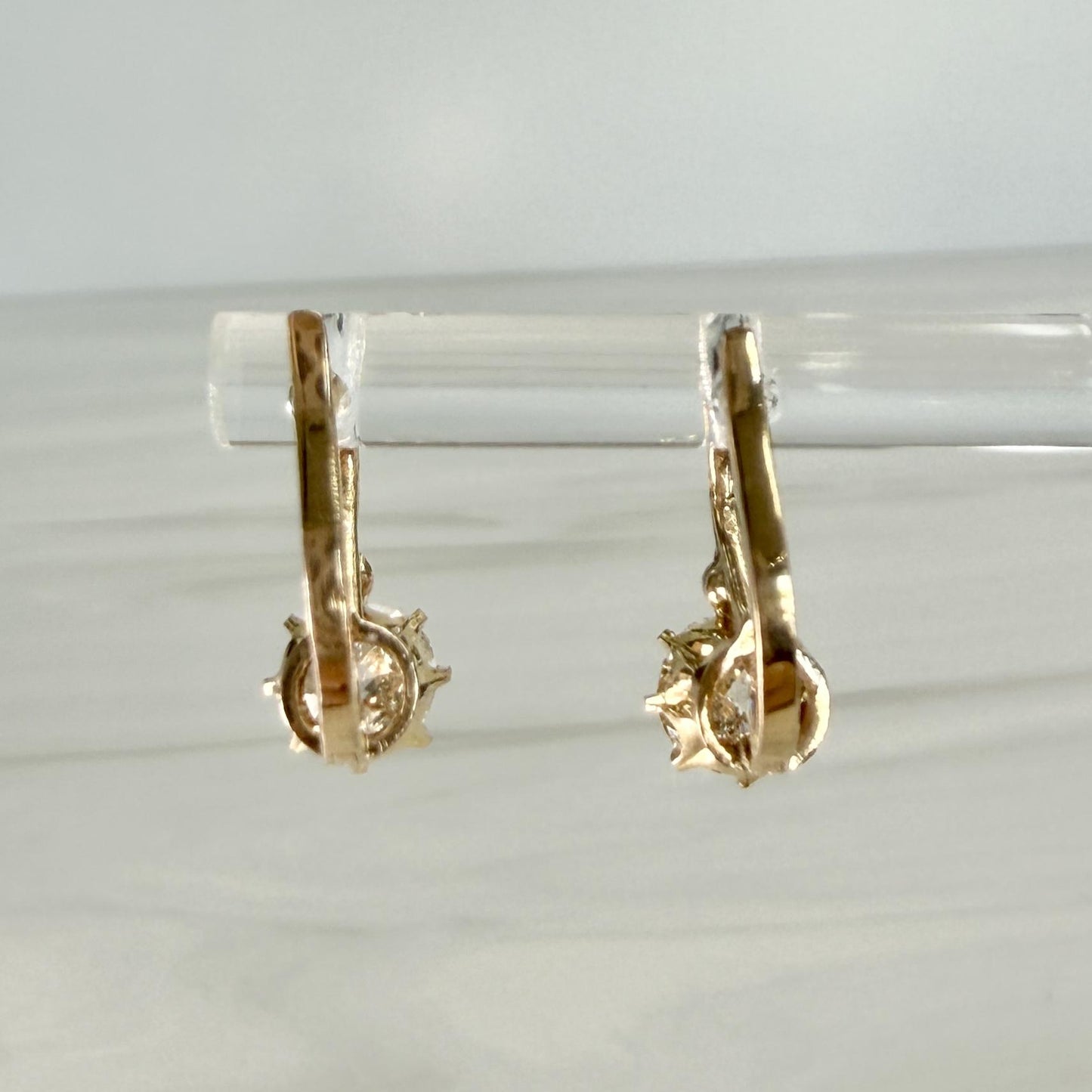 French Antique Old Mine Cut Diamond Drop Earrings 18k Yellow Gold