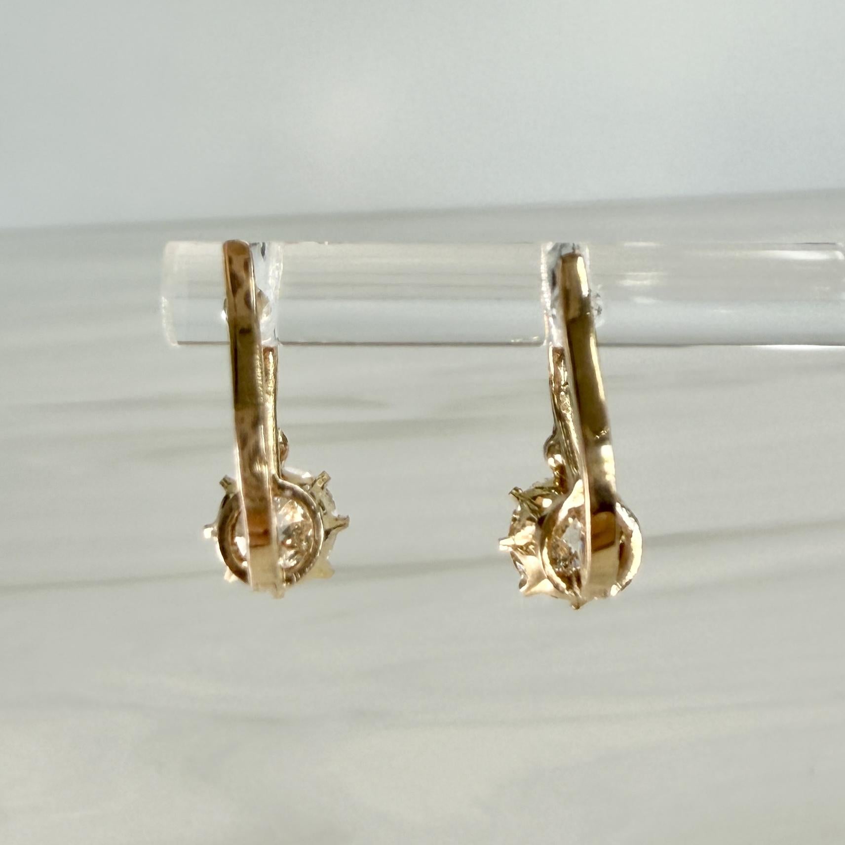 French Antique Old Mine Cut Diamond Drop Earrings 18k Yellow Gold