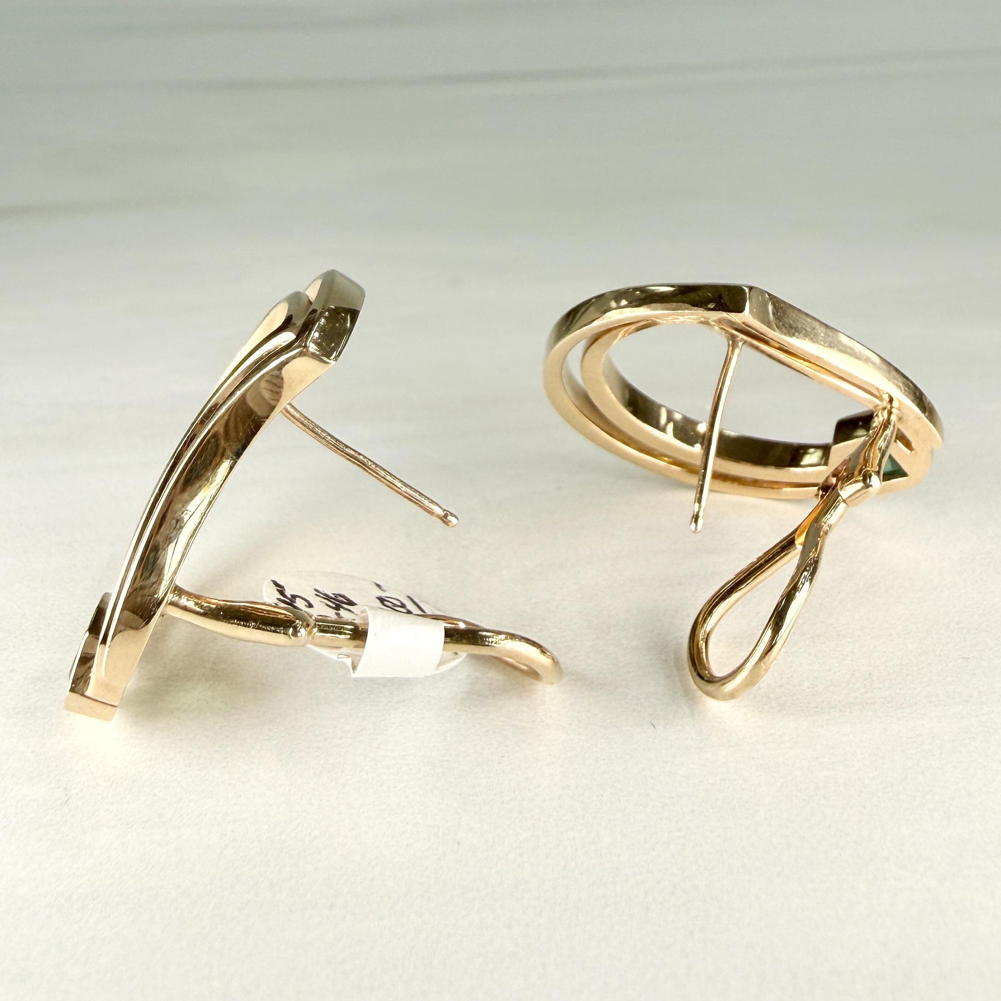 1990's Abstract Emerald "D" Statement Earrings 14k Yellow Gold
