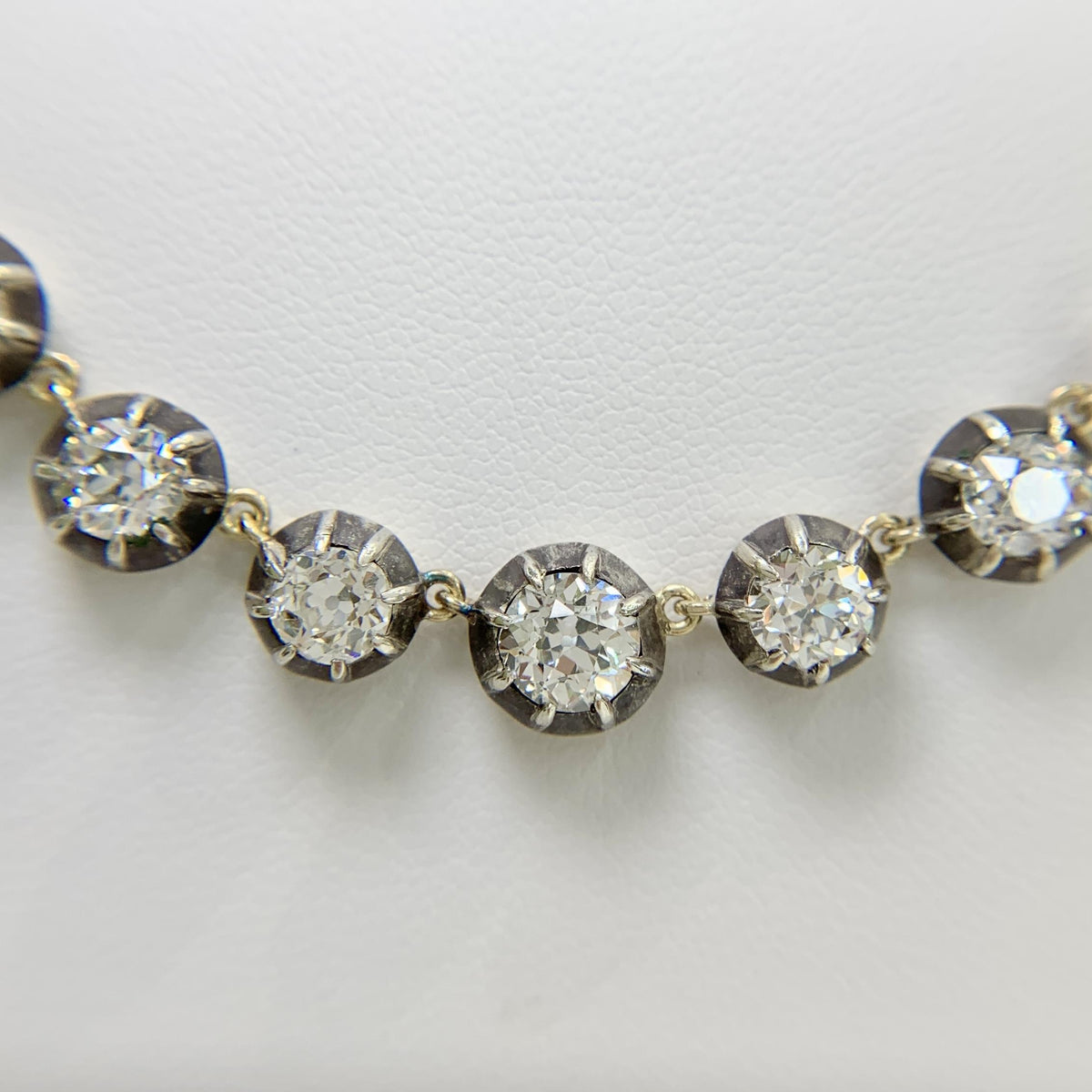 Vintage Collet Set Old Mine Cut Diamond Rivière Necklace