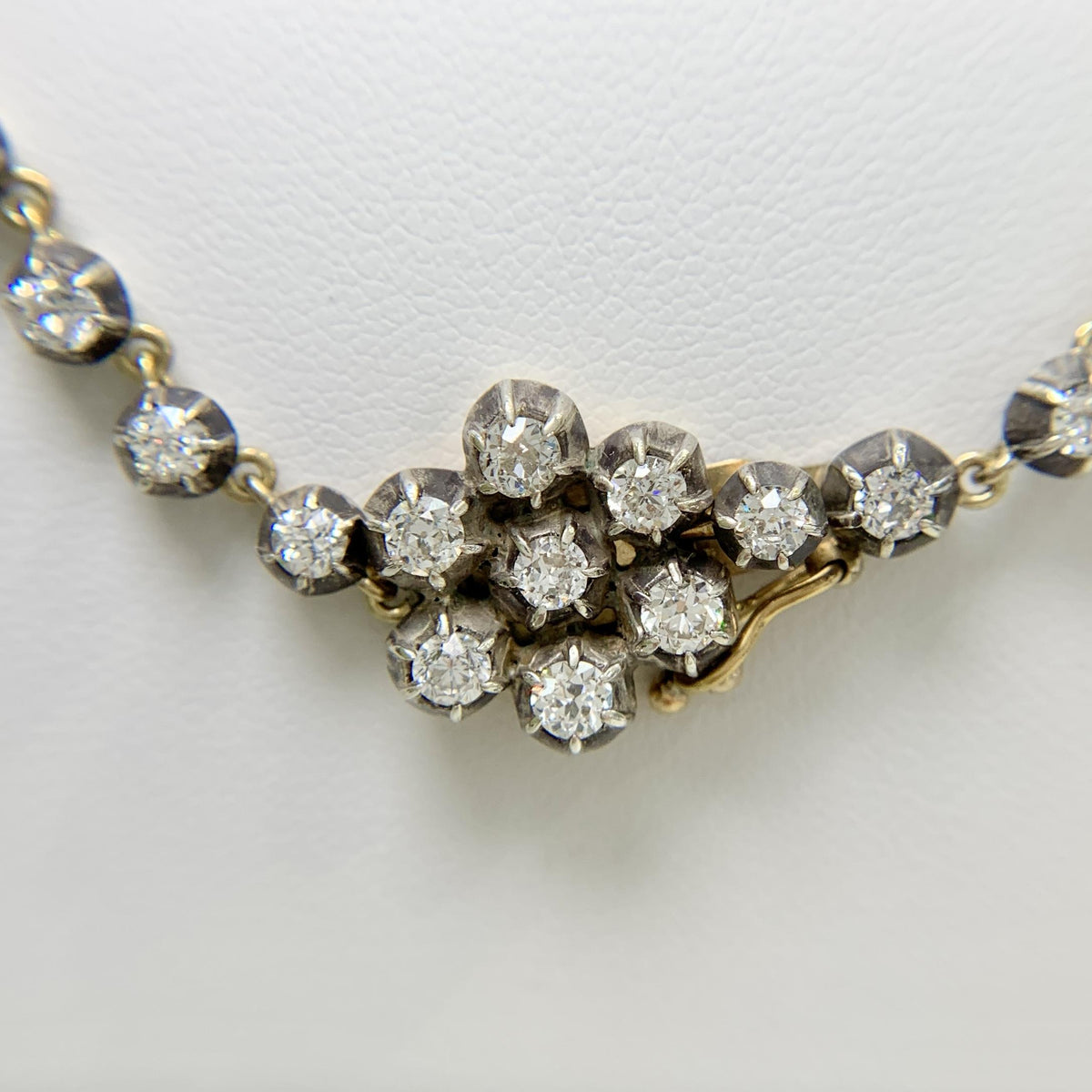 Vintage Collet Set Old Mine Cut Diamond Rivière Necklace