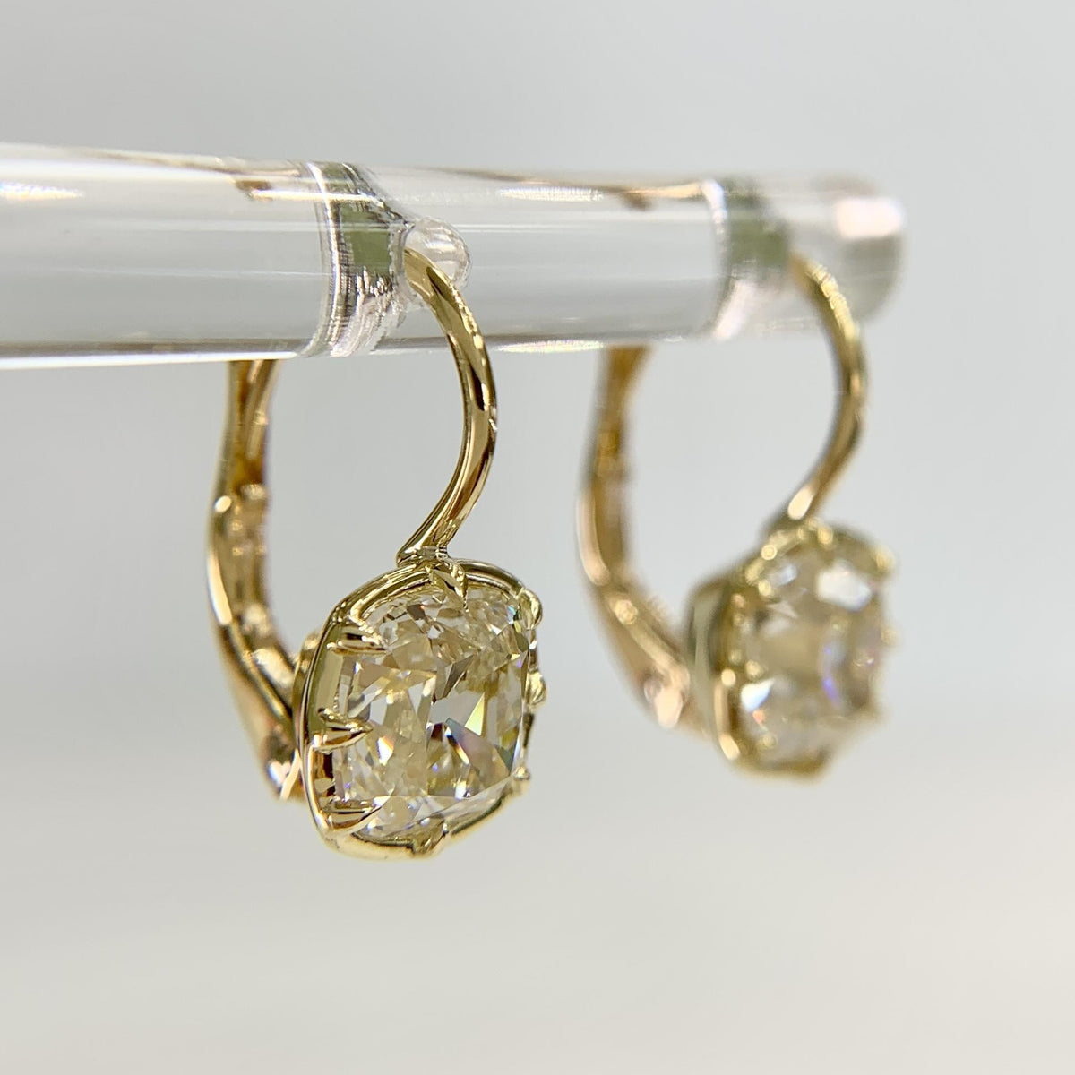 Collet Set GIA Old Mine Cut Cushion Diamond Drop Earrings 18k Yellow Gold