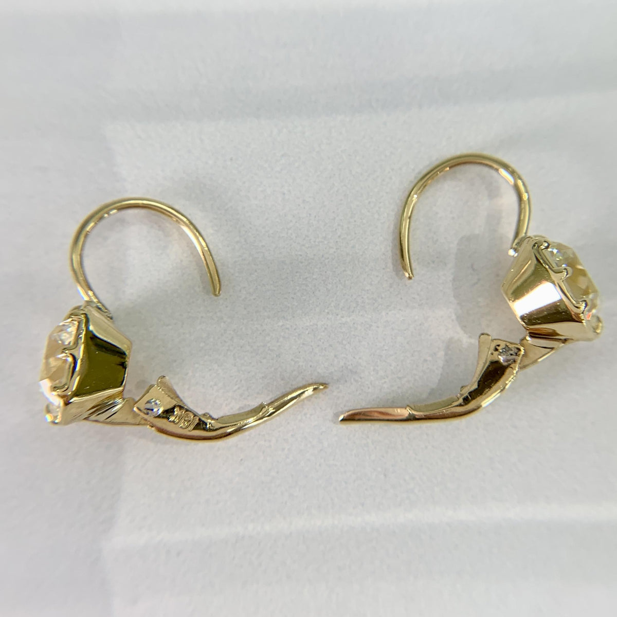Collet Set GIA Old Mine Cut Cushion Diamond Drop Earrings 18k Yellow Gold