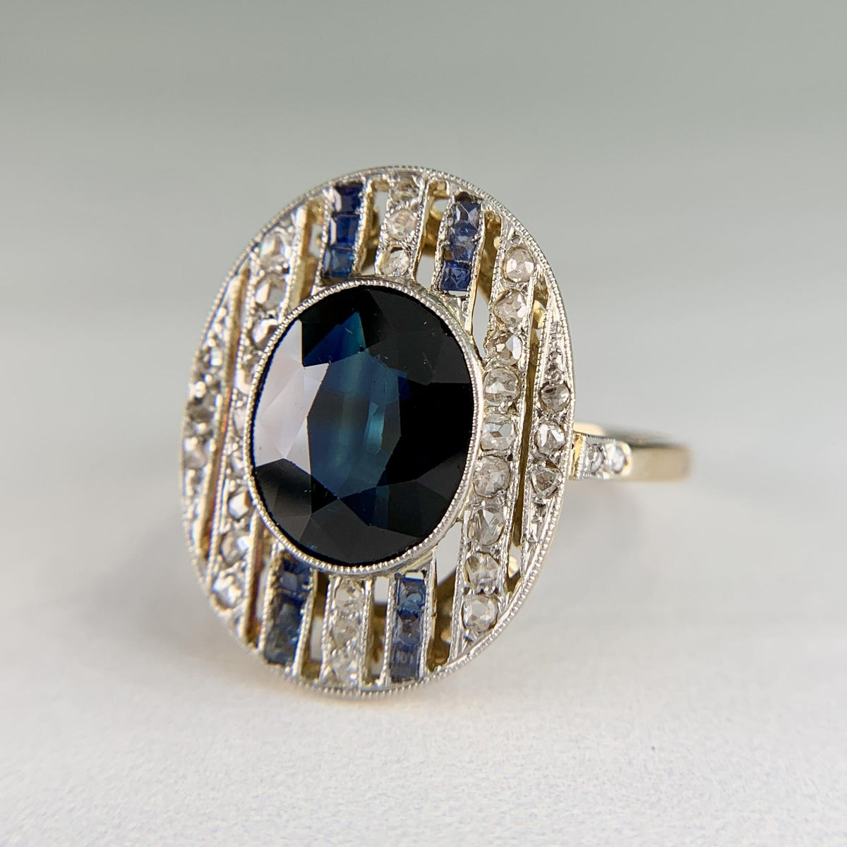 1930's Art Deco Sapphire and Rose Cut Diamond Ring 17k/Platinum