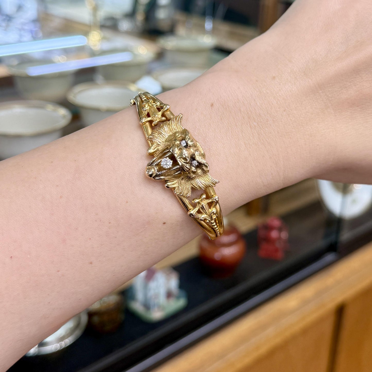 Antique 1905 Art Nouveau Griffin Bracelet 14k Yellow Gold