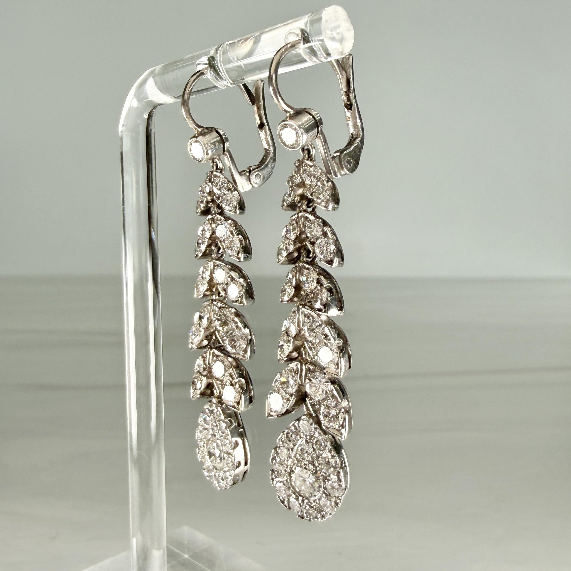 1950's Diamond Leaf Drop Dangle Earrings 18k/Platinum