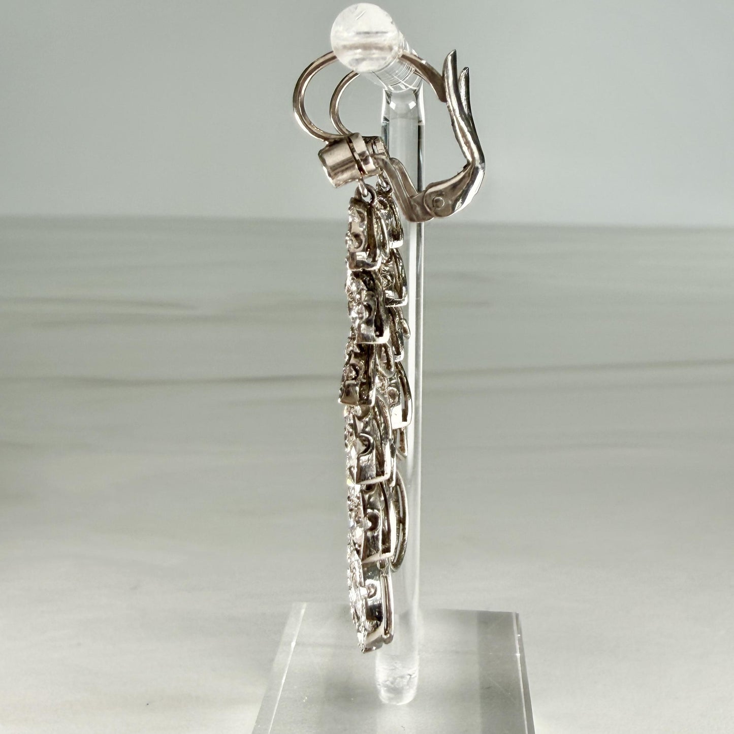 1950's Diamond Leaf Drop Dangle Earrings 18k/Platinum