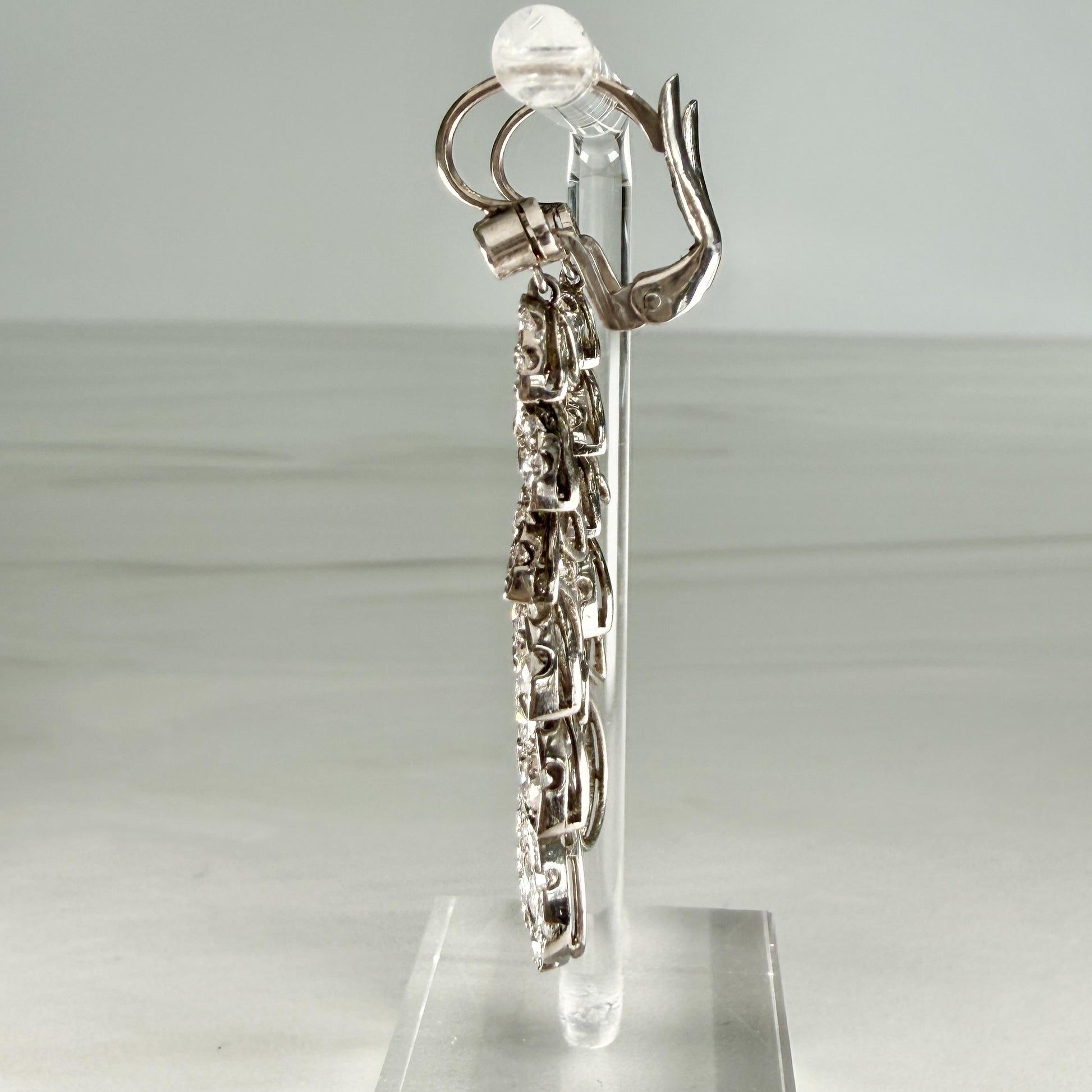 1950's Diamond Leaf Drop Dangle Earrings 18k/Platinum