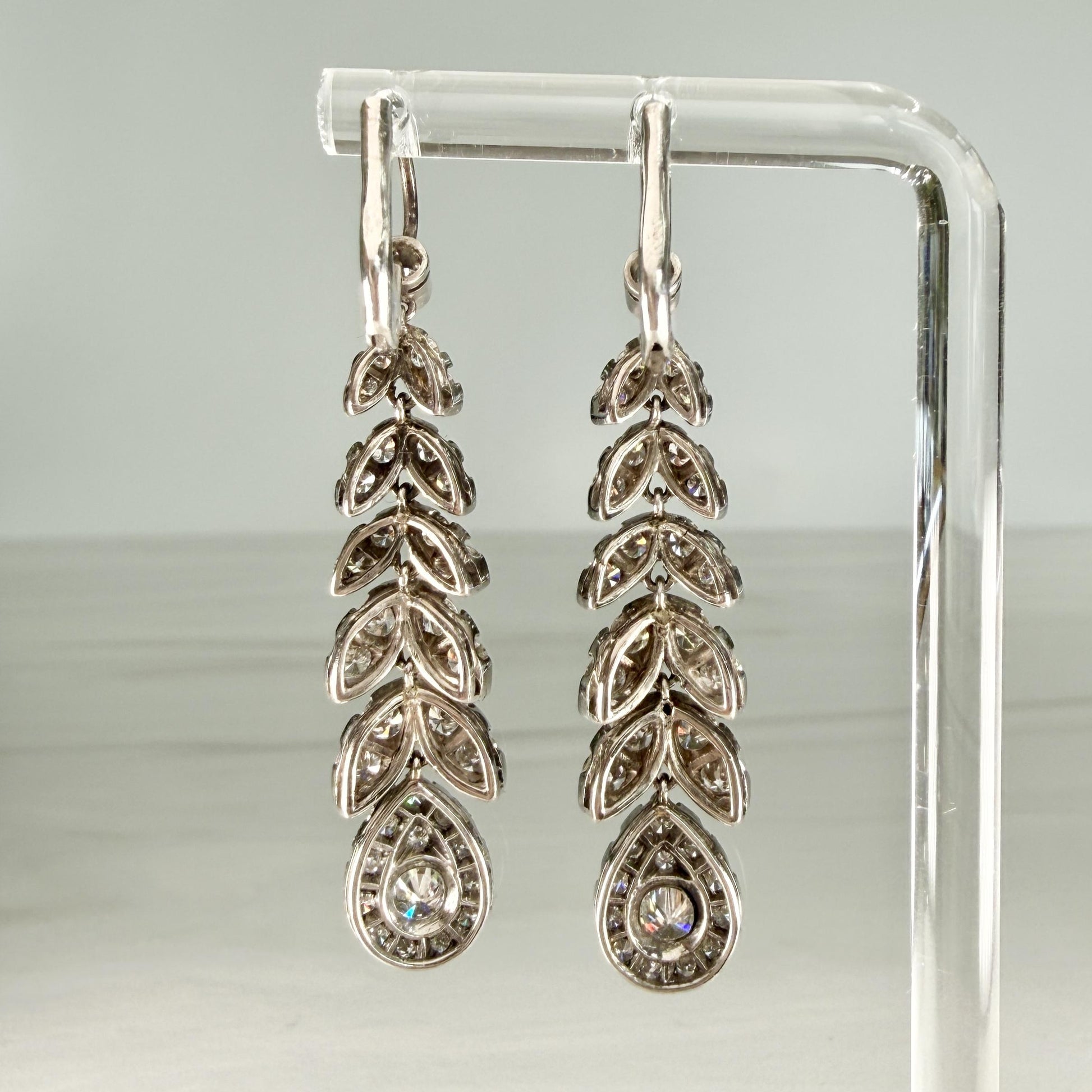 1950's Diamond Leaf Drop Dangle Earrings 18k/Platinum