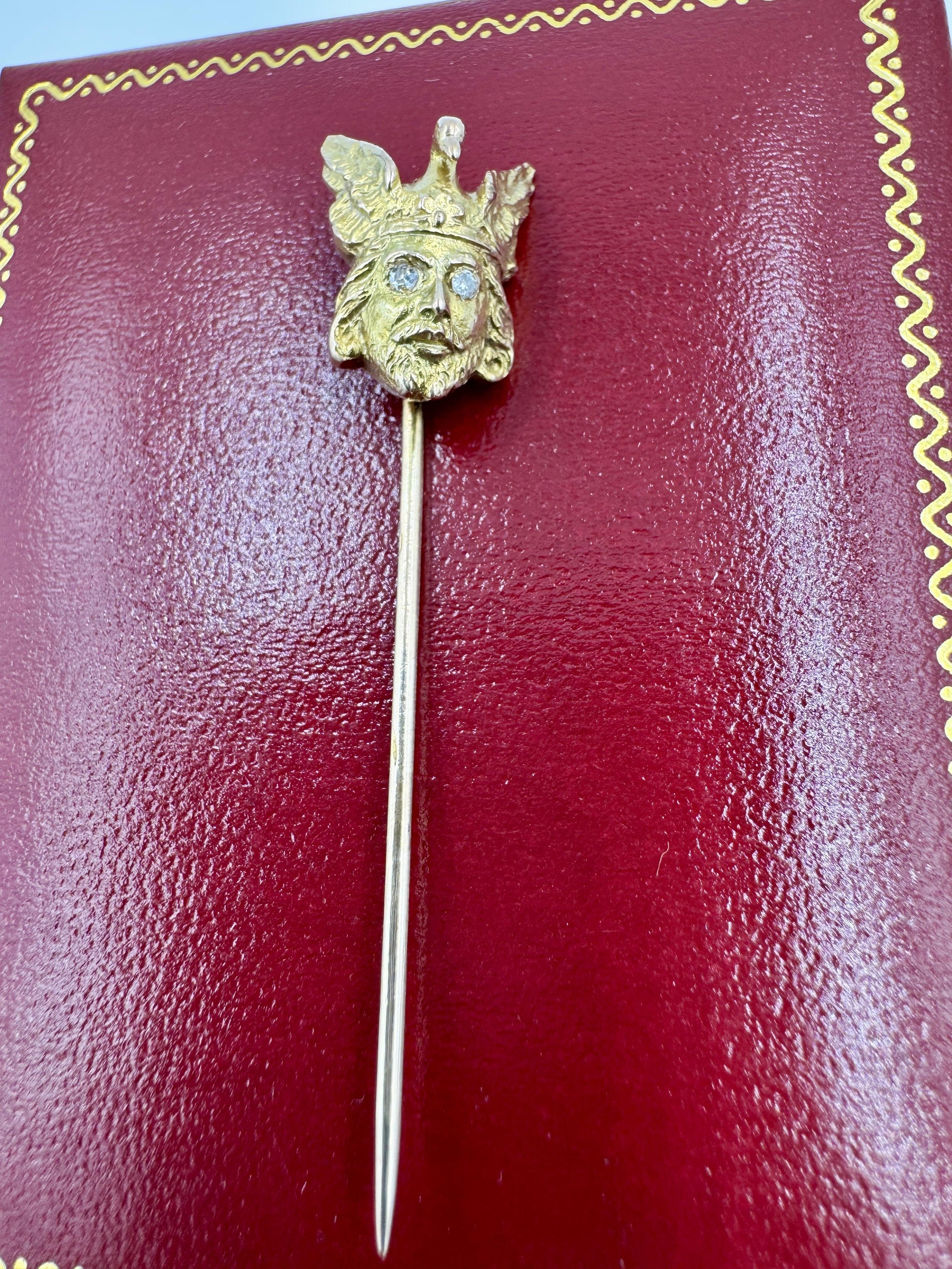 Mythological 12k Yellow Gold Man Swan Stick Pin Diamond Eyes