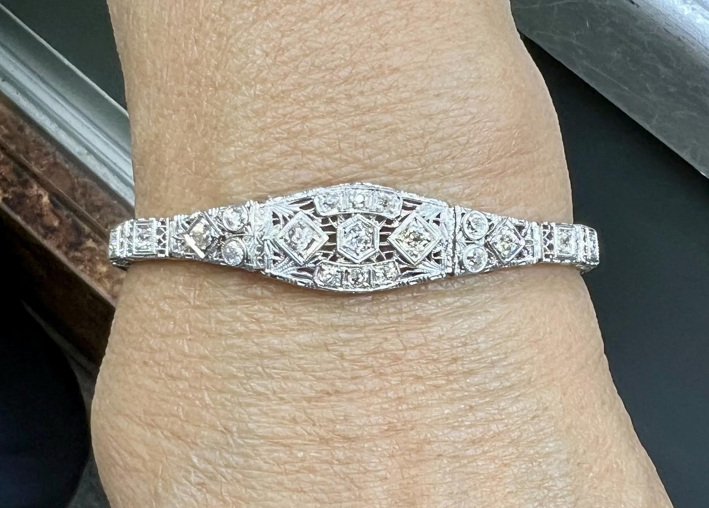 1930s Art Deco Filigree Diamond White Gold Bracelet