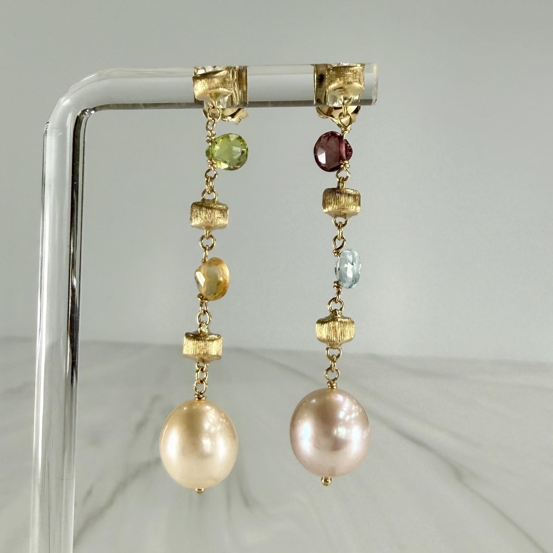 Marco Bicego Pearl and Gemstone Drop Dangle Earrings 18k Yellow Gold