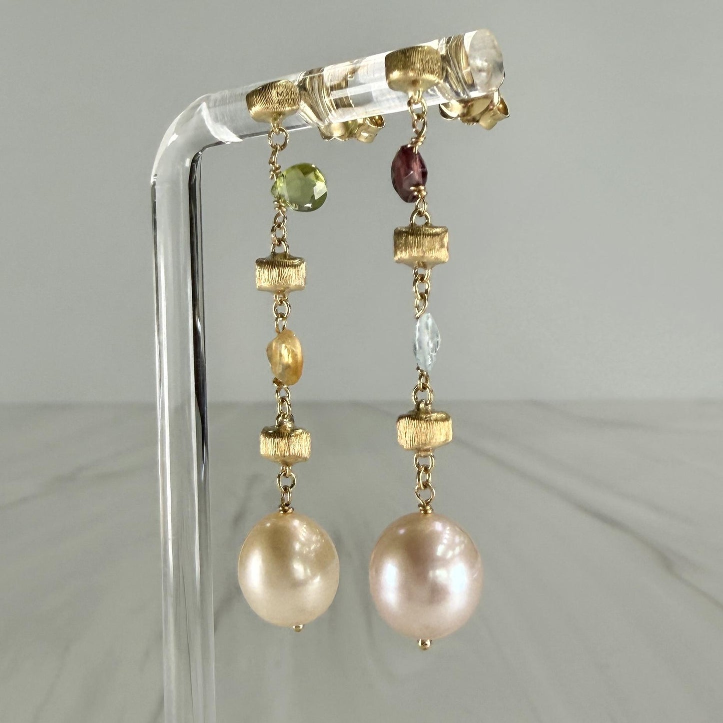 Marco Bicego Pearl and Gemstone Drop Dangle Earrings 18k Yellow Gold
