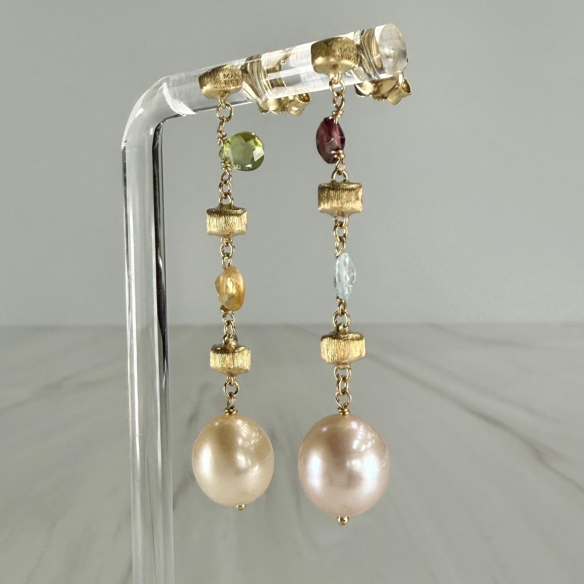 Marco Bicego Pearl and Gemstone Drop Dangle Earrings 18k Yellow Gold