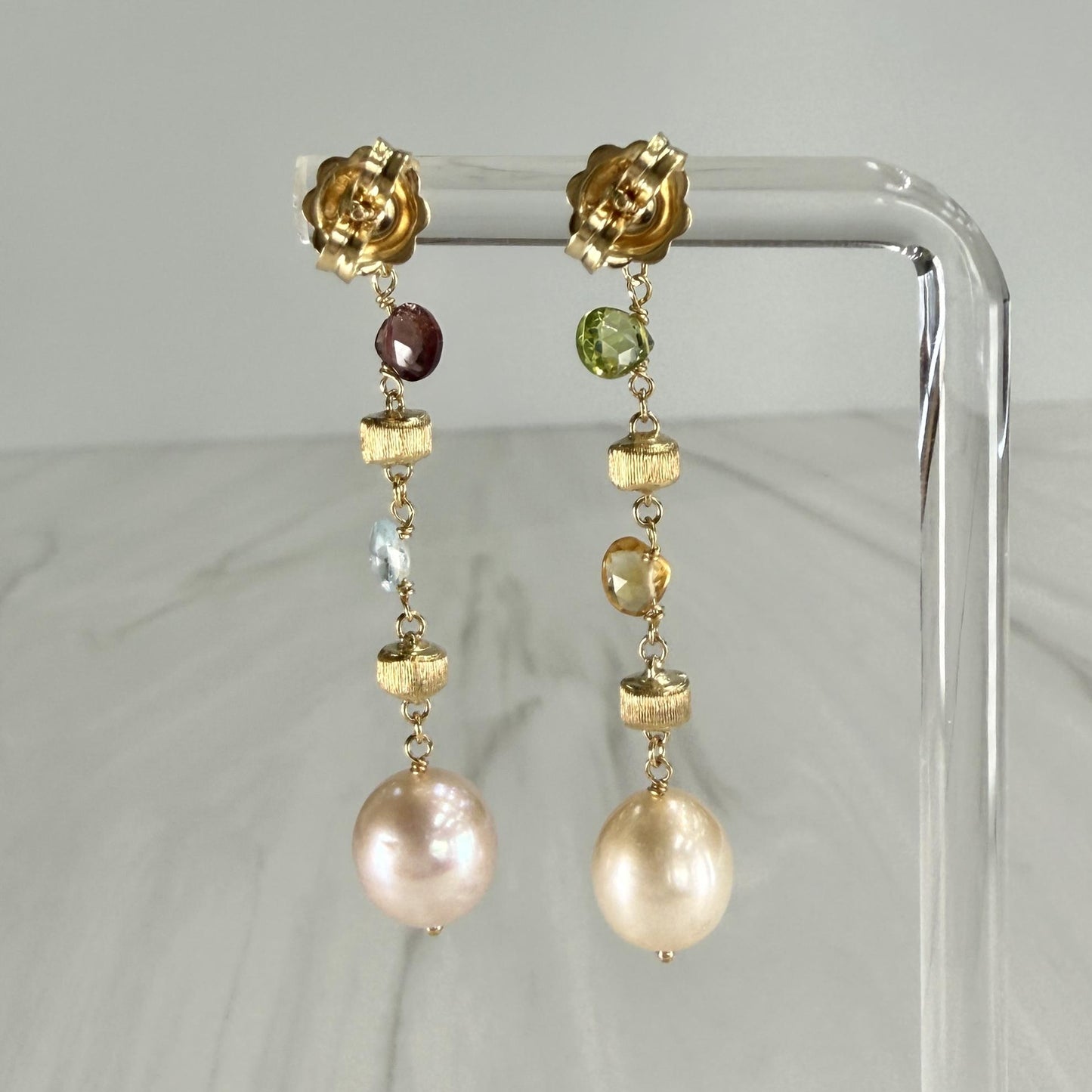 Marco Bicego Pearl and Gemstone Drop Dangle Earrings 18k Yellow Gold
