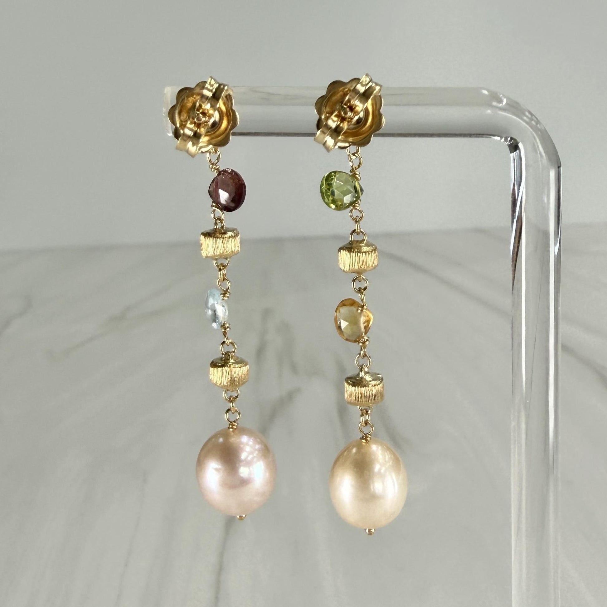 Marco Bicego Pearl and Gemstone Drop Dangle Earrings 18k Yellow Gold
