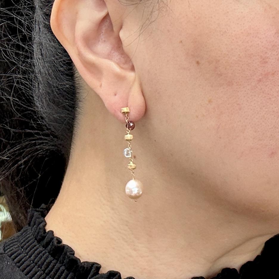Marco Bicego Pearl and Gemstone Drop Dangle Earrings 18k Yellow Gold