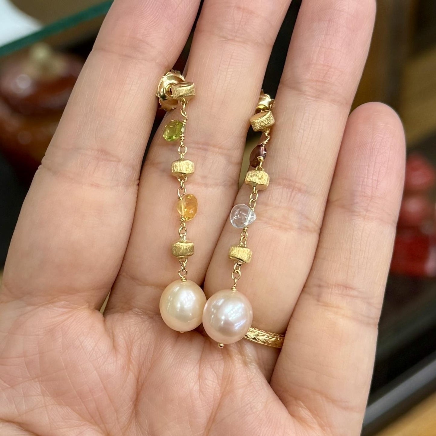 Marco Bicego Pearl and Gemstone Drop Dangle Earrings 18k Yellow Gold