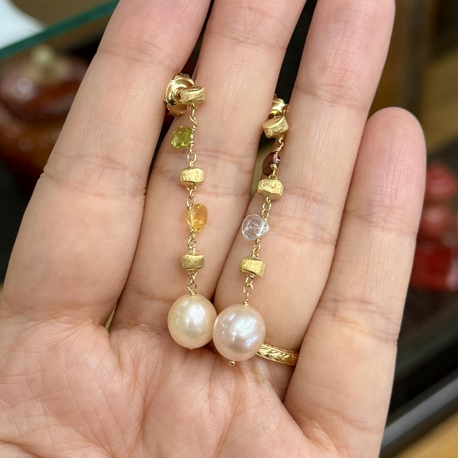 Marco Bicego Pearl and Gemstone Drop Dangle Earrings 18k Yellow Gold