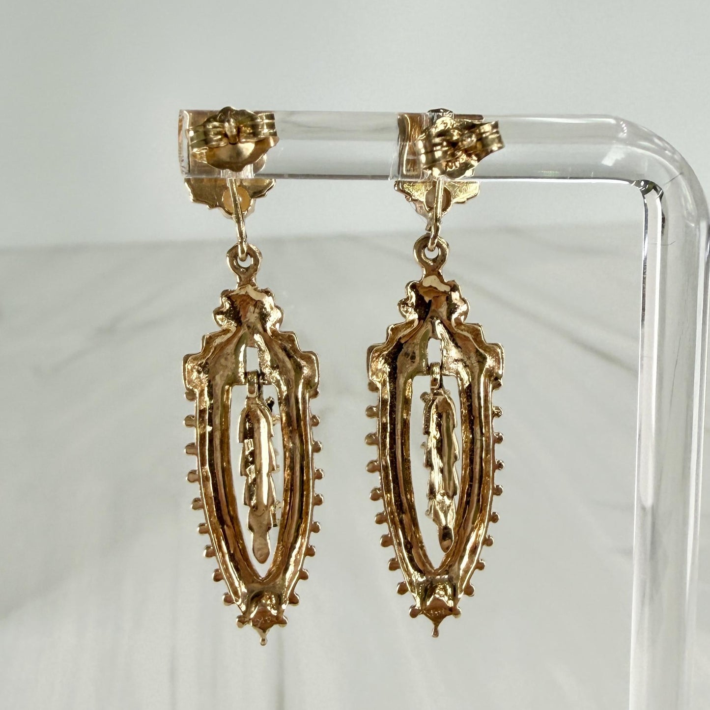 Vintage 1960's Seed Pearl Drop Dangle Earrings 14k Yellow Gold