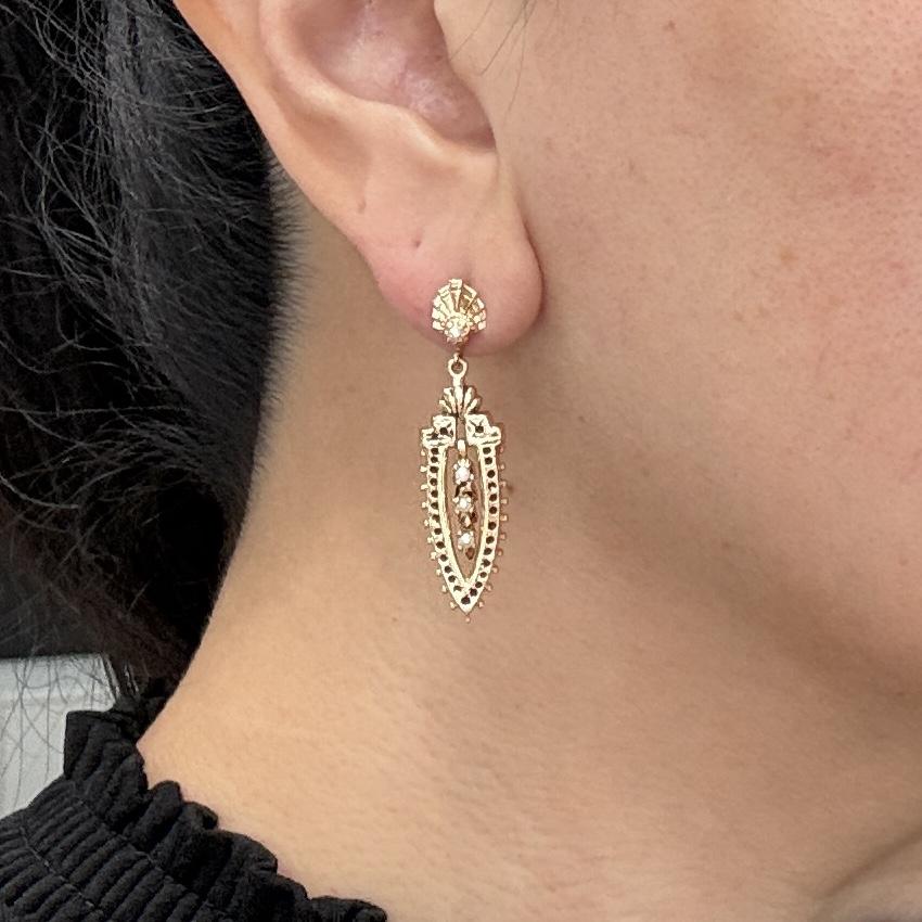 Vintage 1960's Seed Pearl Drop Dangle Earrings 14k Yellow Gold