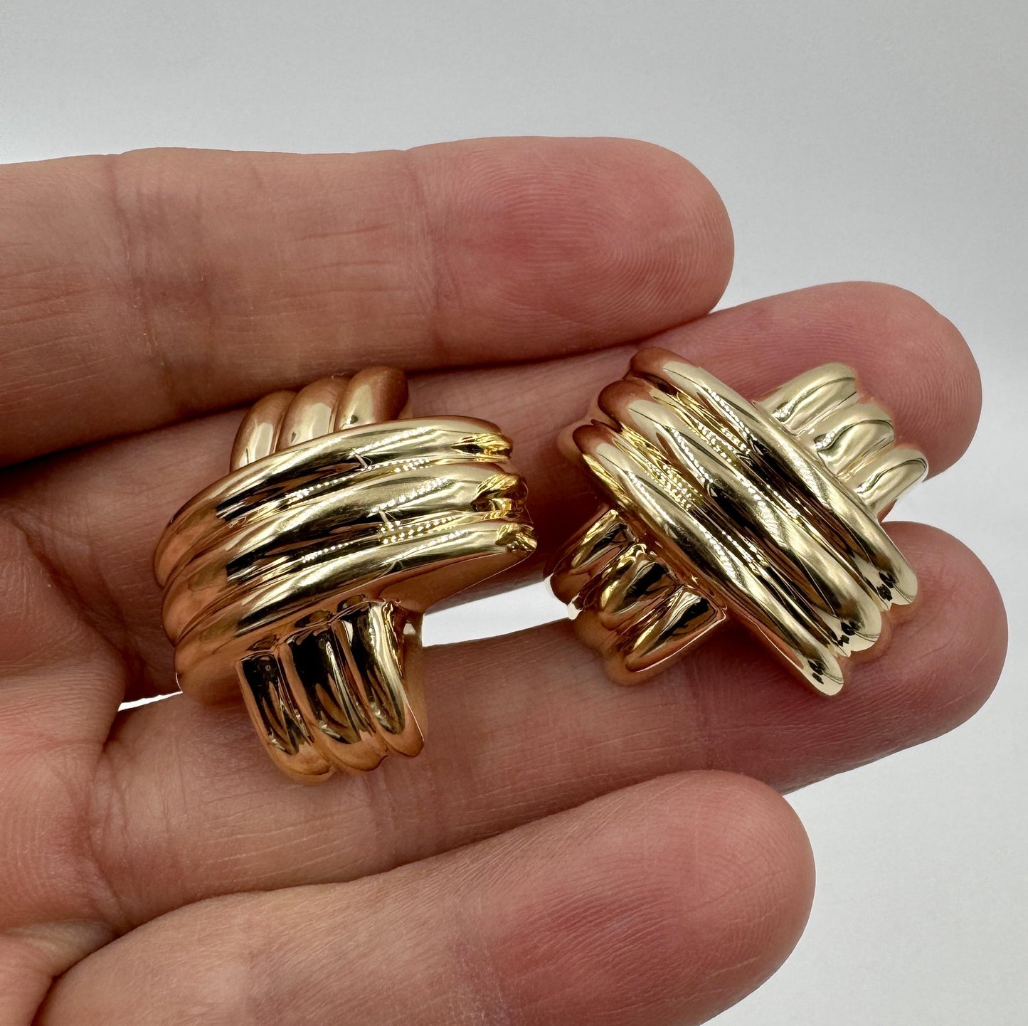Chunky 14k Yellow Gold X Earrings Omega backs
