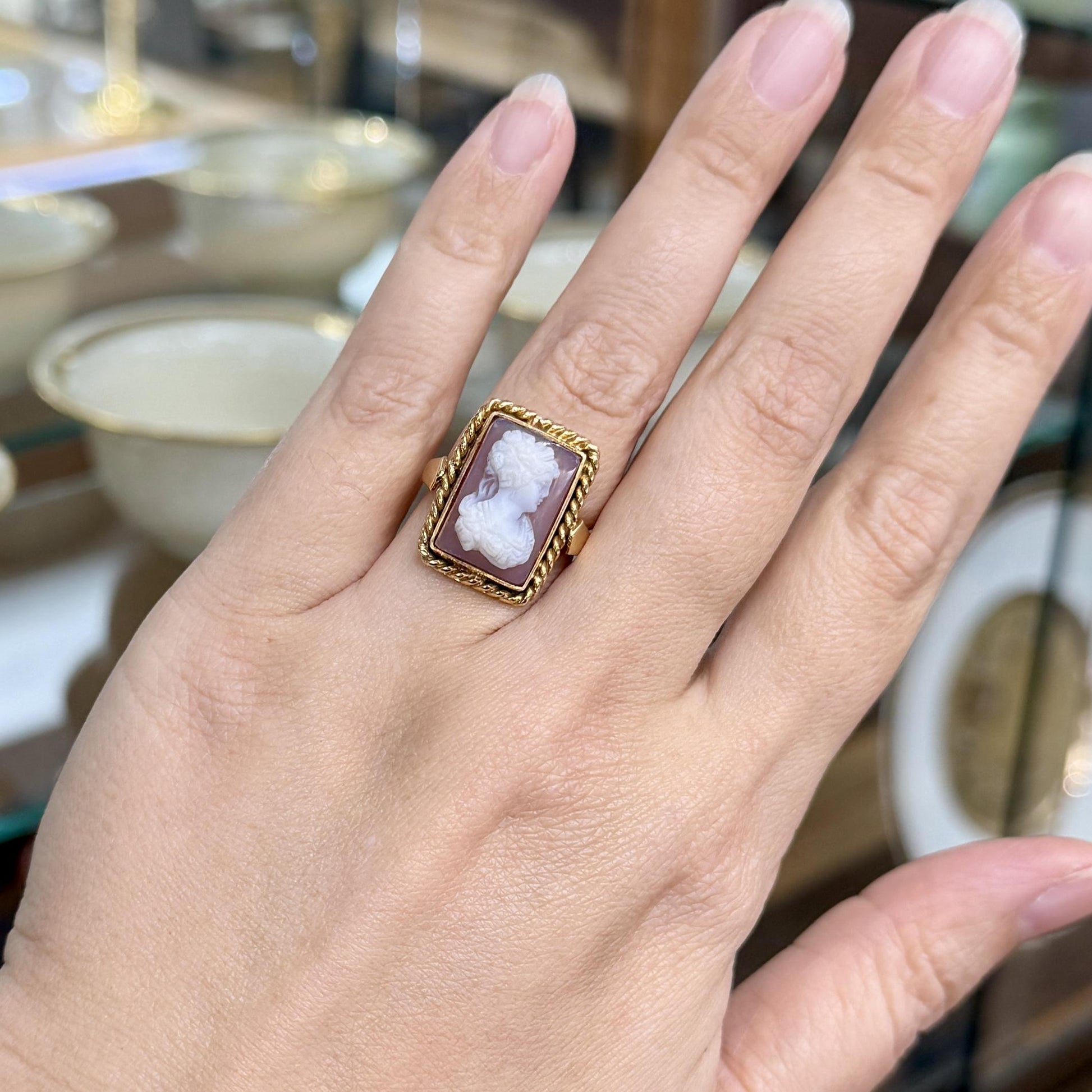 Antique 1900 Hardstone Cameo Ring 18k