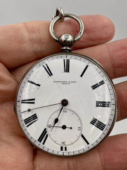 1800's Fine Silver Schreiber & Son's Westmorland St. Dublin Open face Pocket Wat