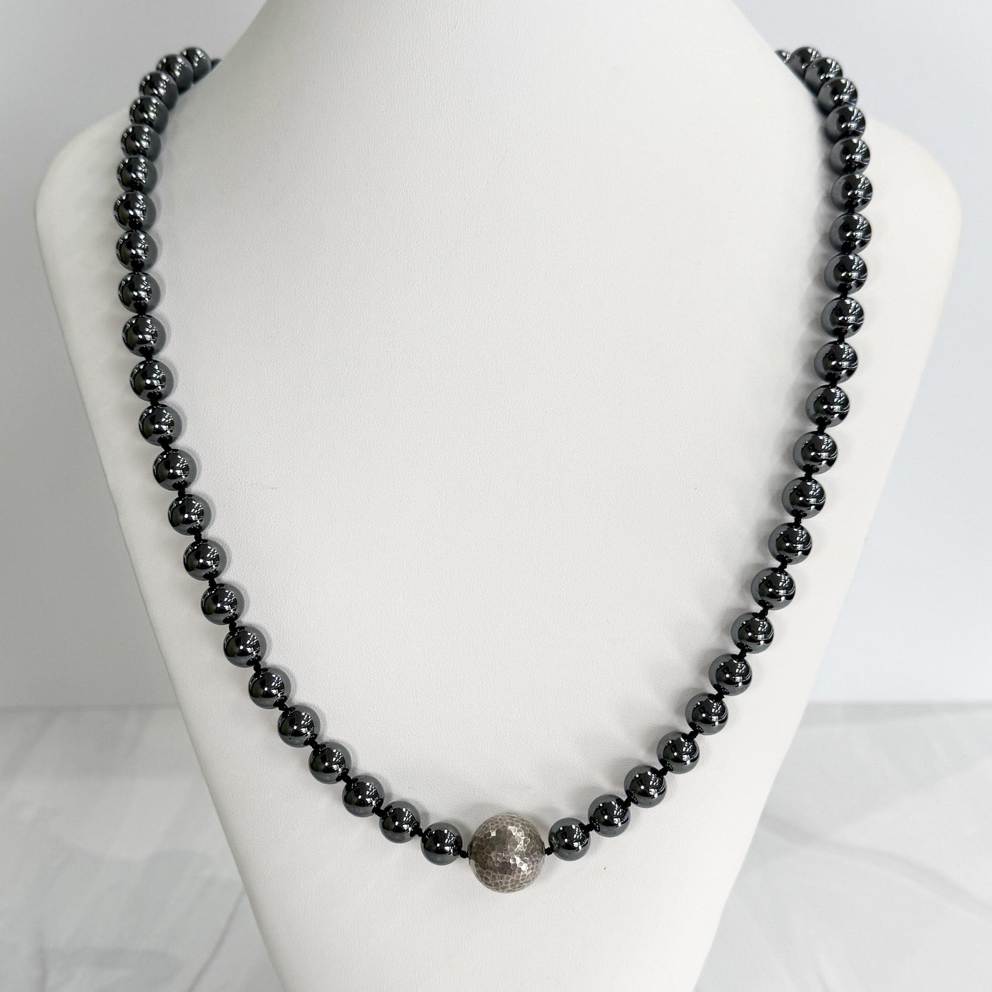 Vintage Tiffany & Co. Bead Strand Hematite and Sterling Silver Necklace 29"