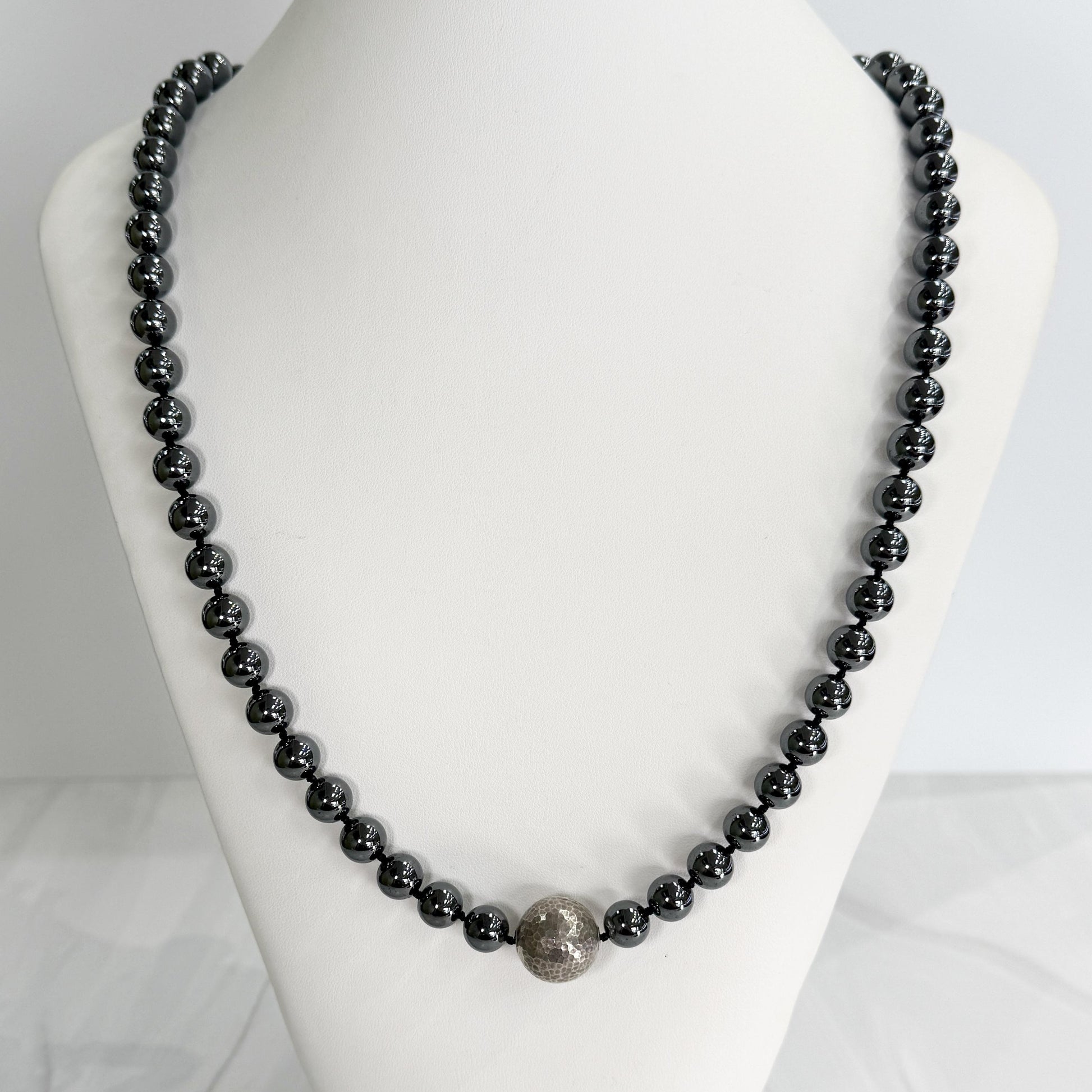 Vintage Tiffany & Co. Bead Strand Hematite and Sterling Silver Necklace 29"