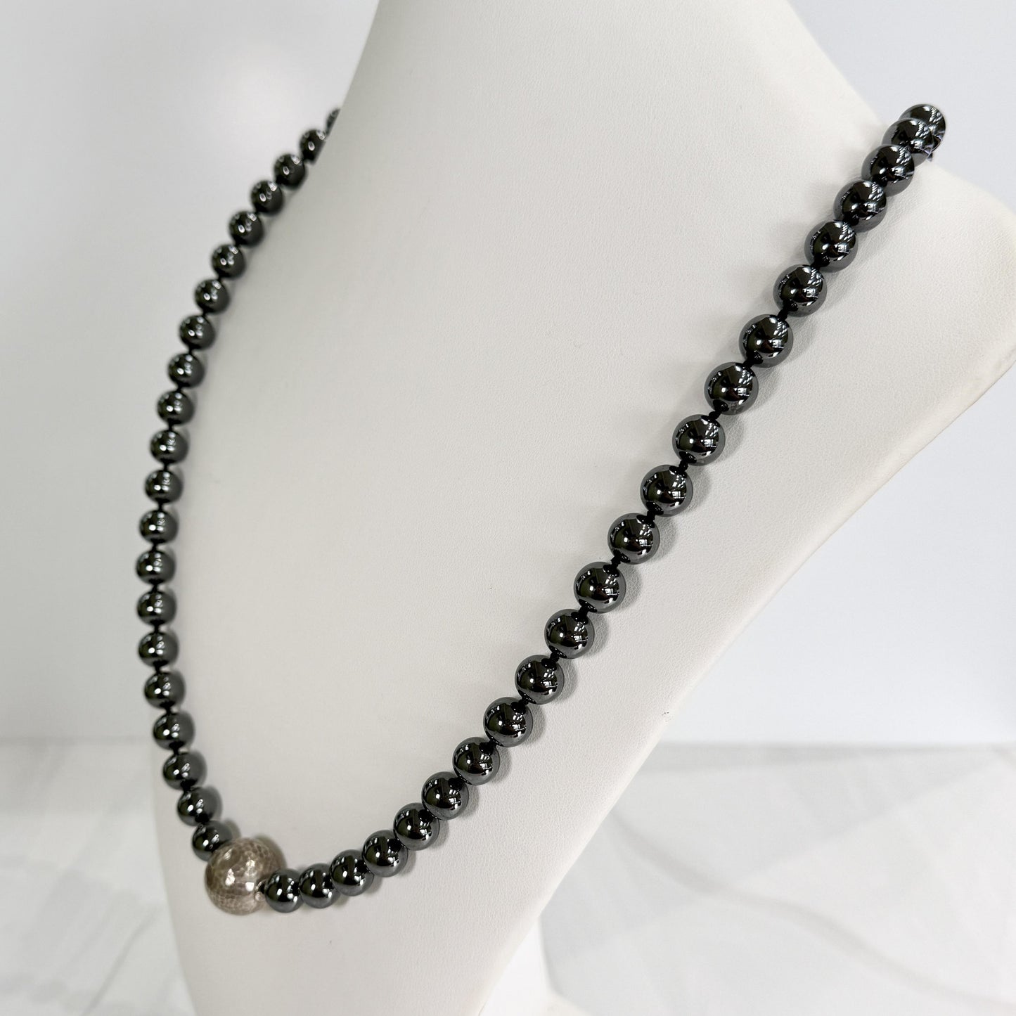 Vintage Tiffany & Co. Bead Strand Hematite and Sterling Silver Necklace 29"