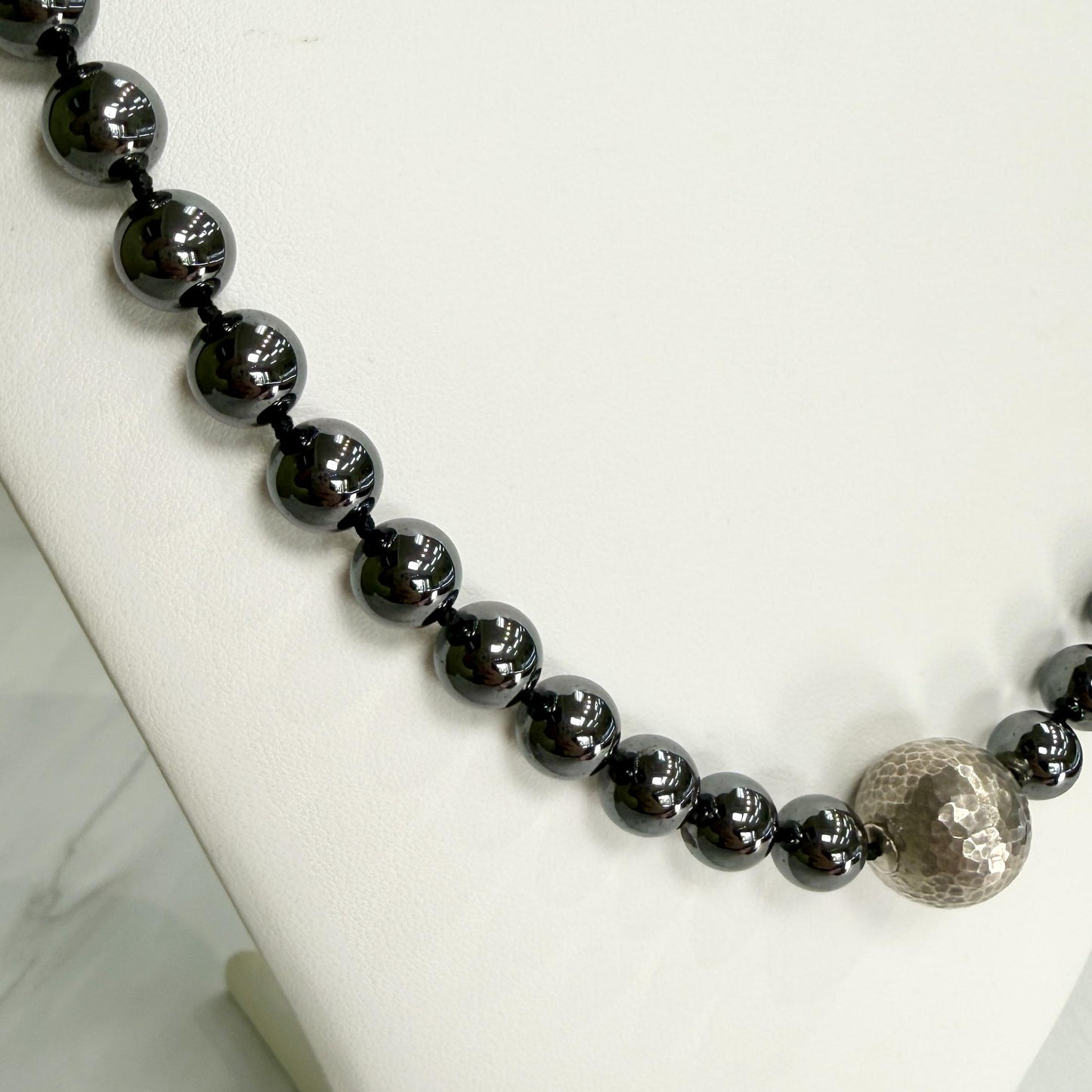 Vintage Tiffany & Co. Bead Strand Hematite and Sterling Silver Necklace 29"