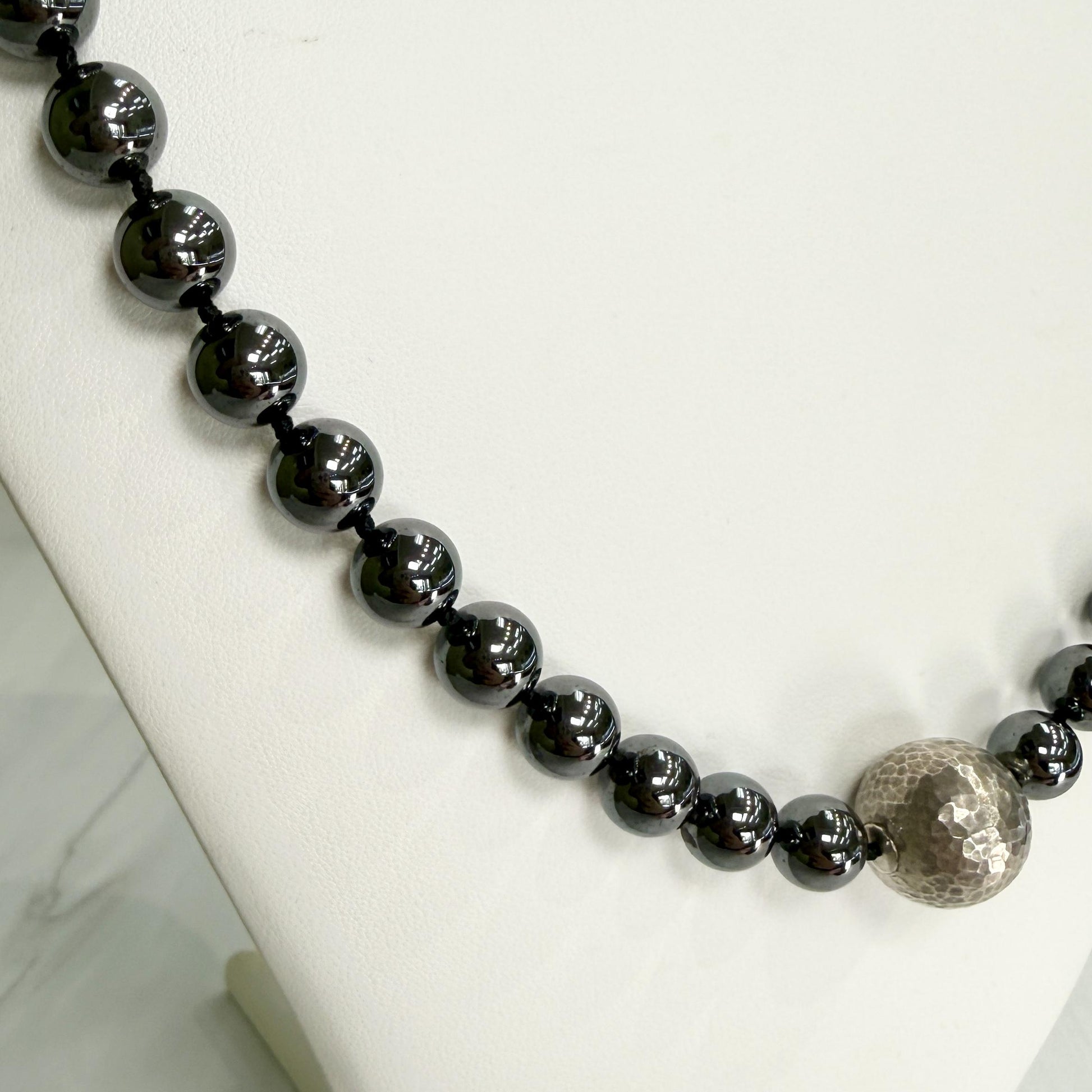 Vintage Tiffany & Co. Bead Strand Hematite and Sterling Silver Necklace 29"