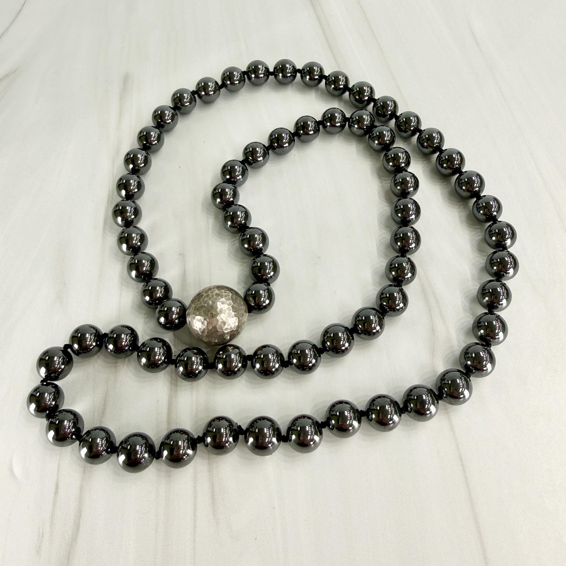 Vintage Tiffany & Co. Bead Strand Hematite and Sterling Silver Necklace 29"