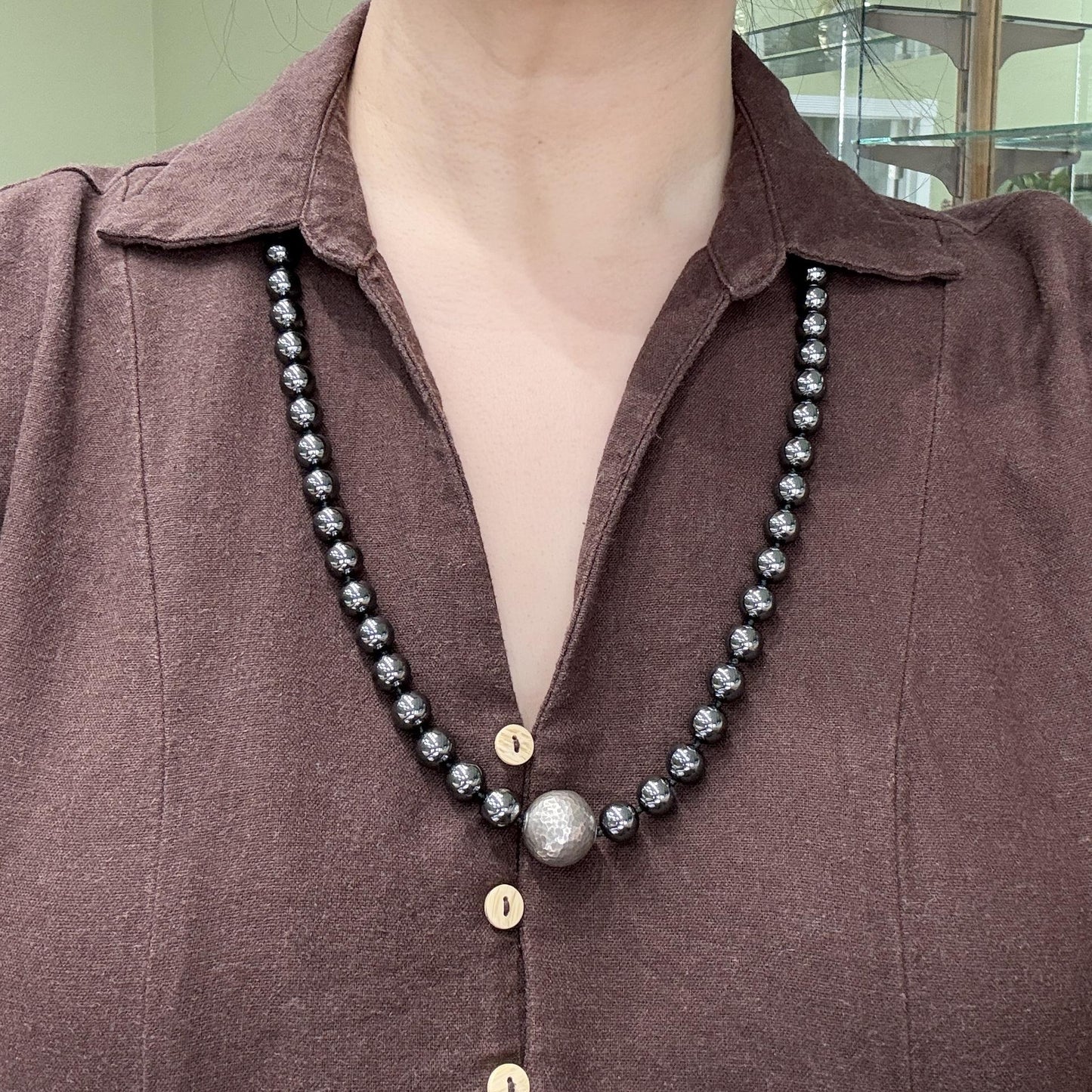 Vintage Tiffany & Co. Bead Strand Hematite and Sterling Silver Necklace 29"