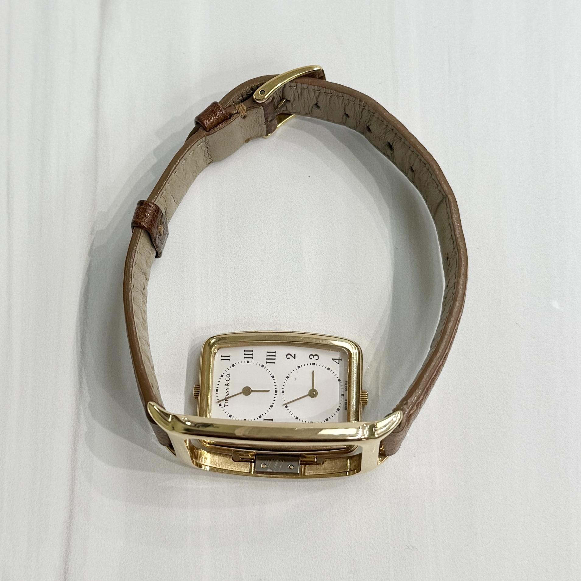 Vintage 1990's Tiffany & Co. Dual Time Quartz Flip Watch 18k Yellow Gold