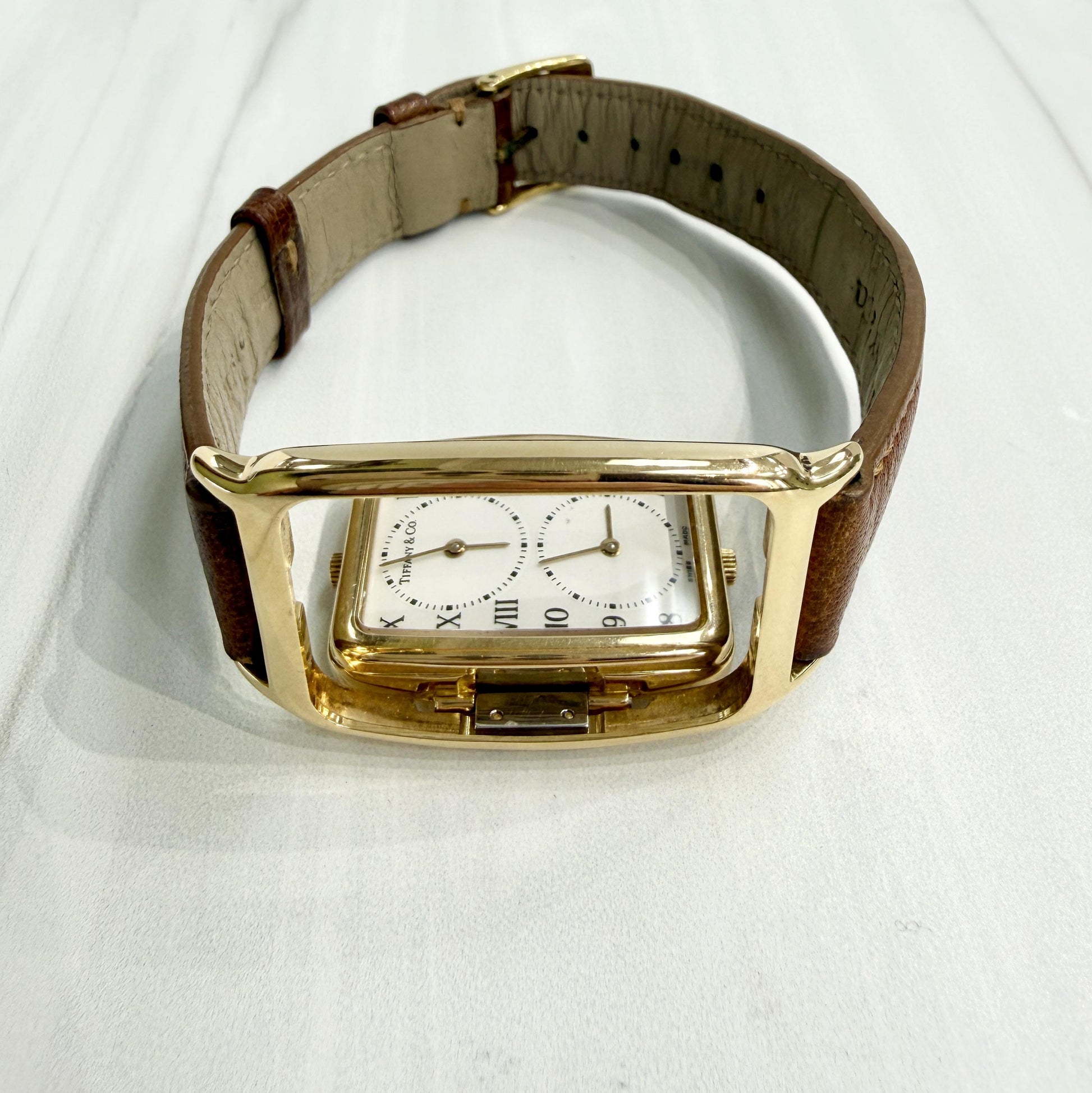 Vintage 1990's Tiffany & Co. Dual Time Quartz Flip Watch 18k Yellow Gold