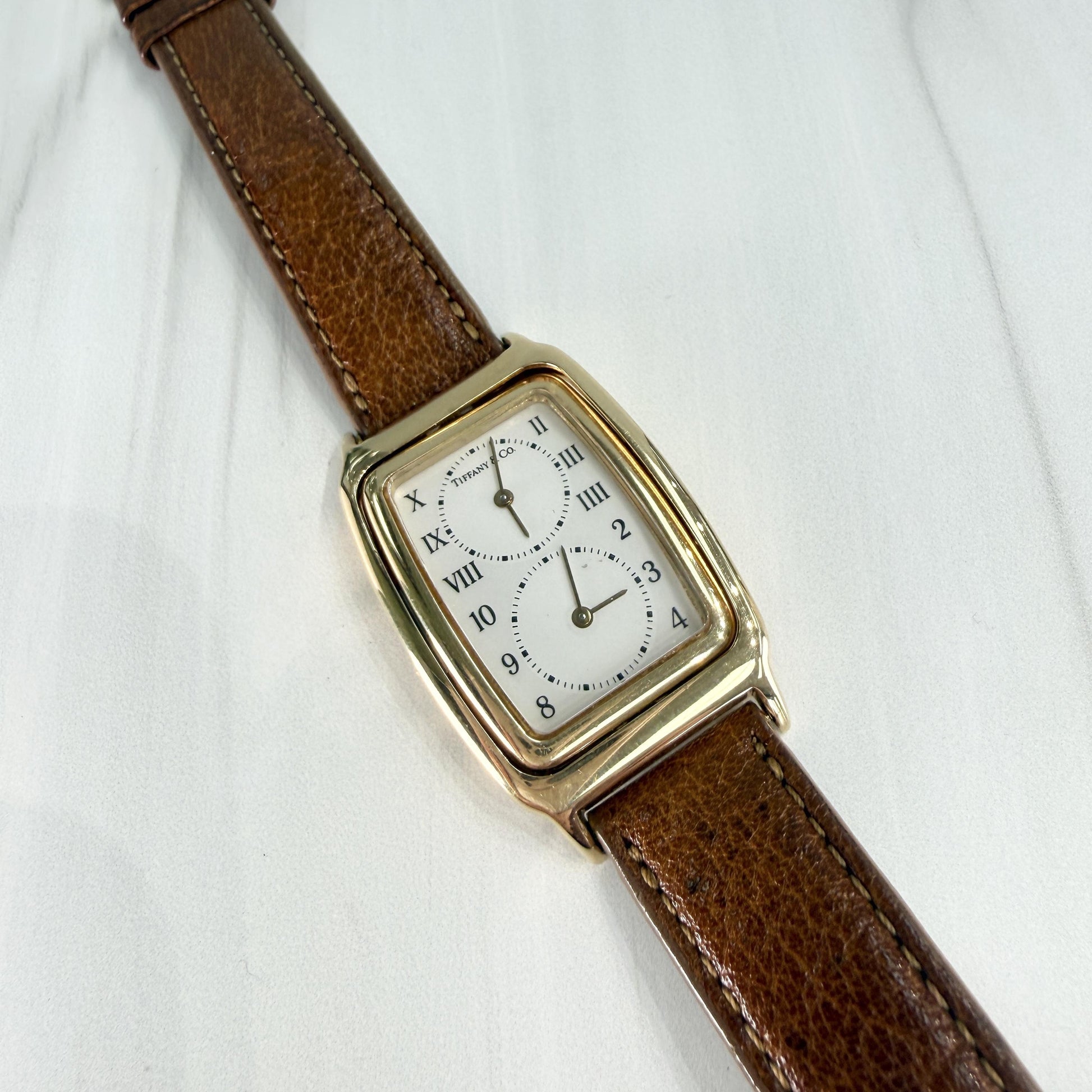 Vintage 1990's Tiffany & Co. Dual Time Quartz Flip Watch 18k Yellow Gold